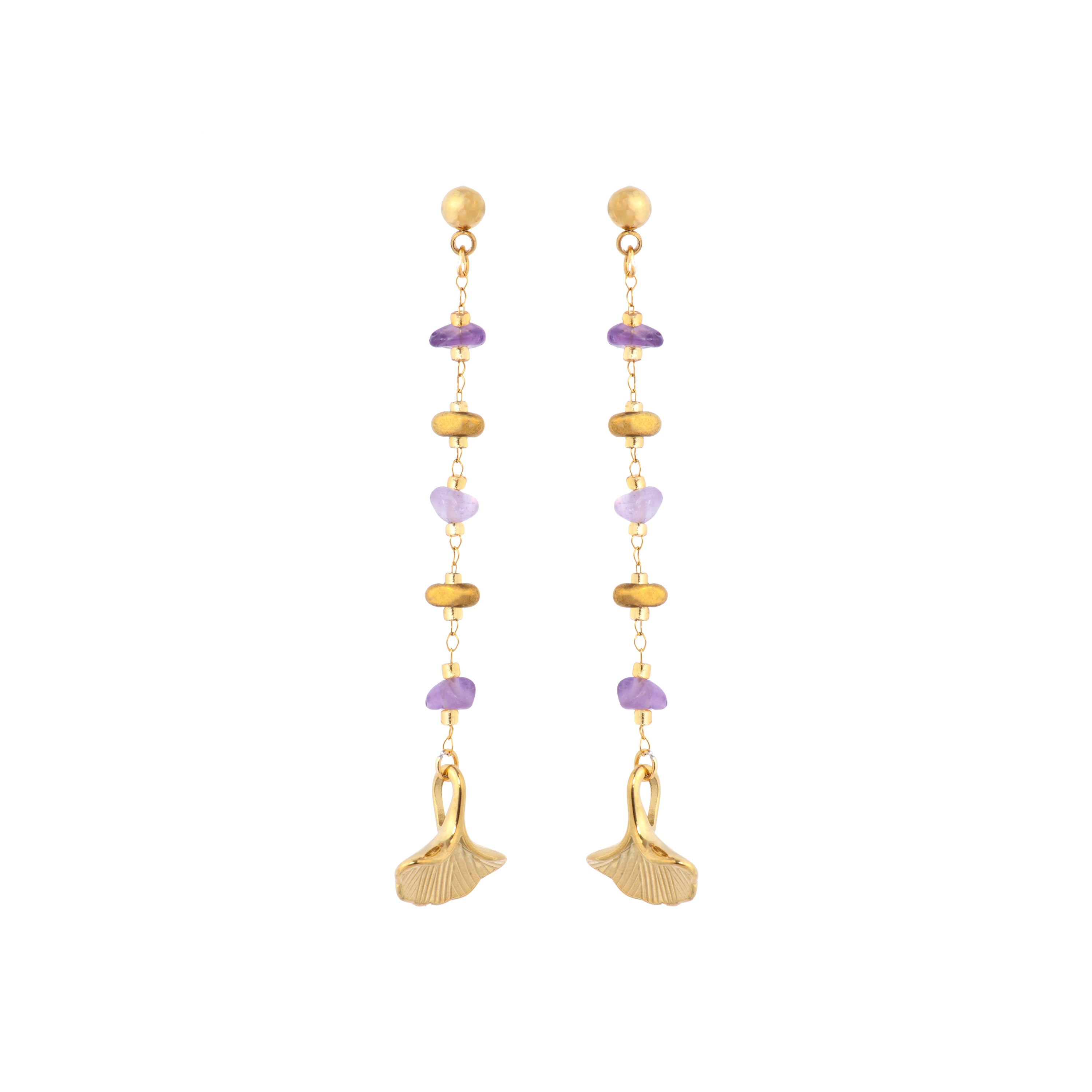 Ohrringe aus 18k Gelbgold und natürlichem Amethyst - Tarthae