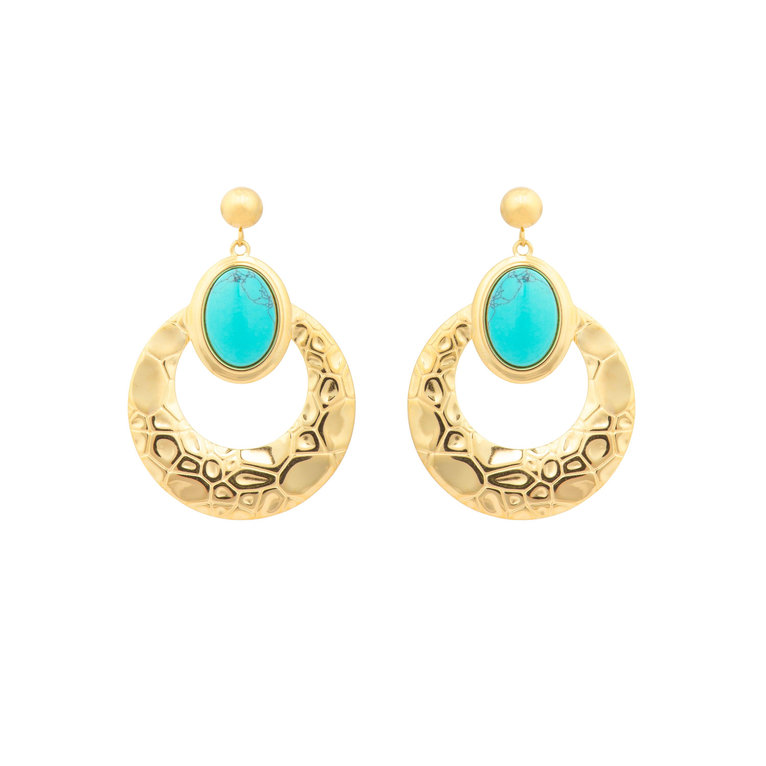 Pendientes acabado oro amarillo de 18k y Turquesa - Rekbas