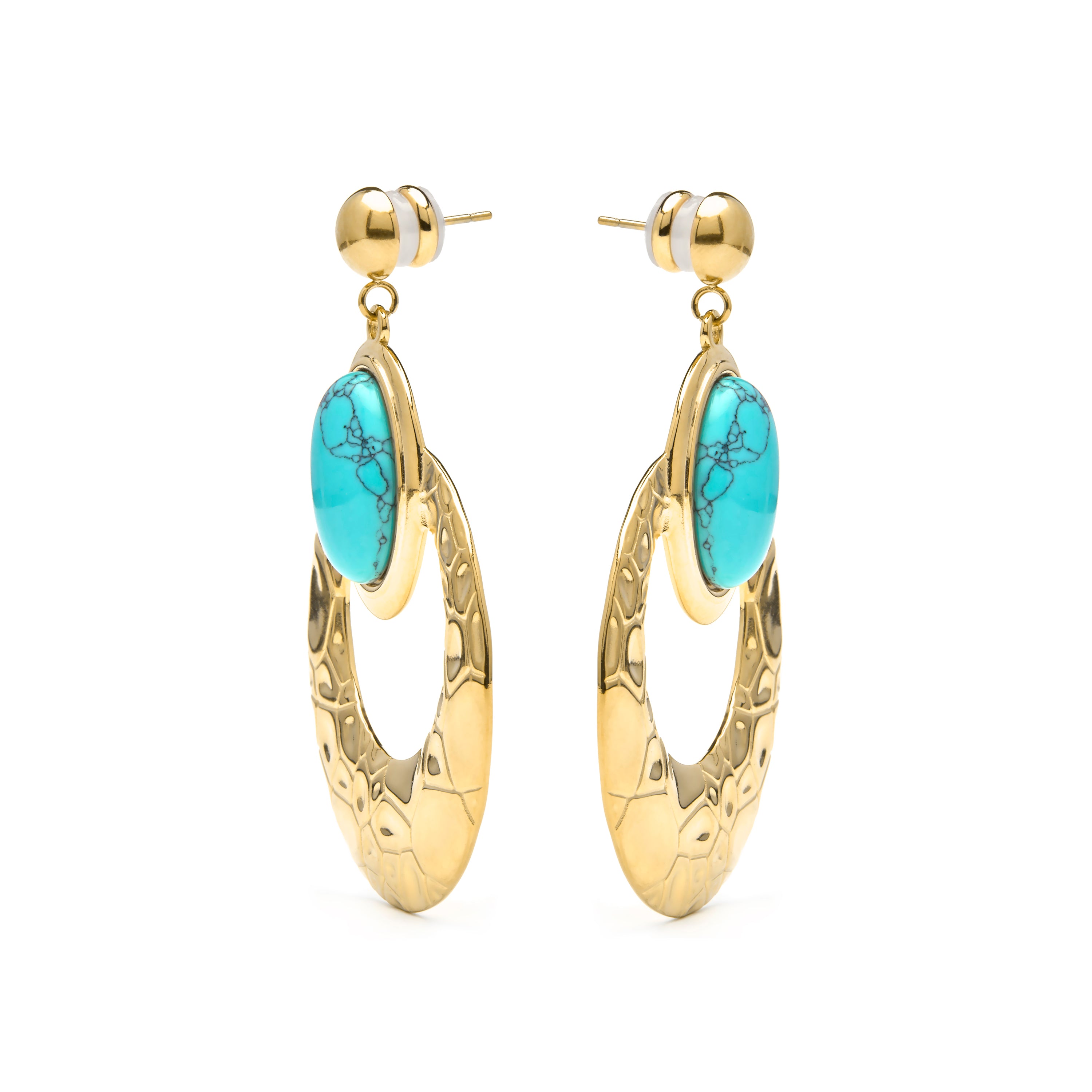 Pendientes acabado oro amarillo de 18k y Turquesa - Rekbas