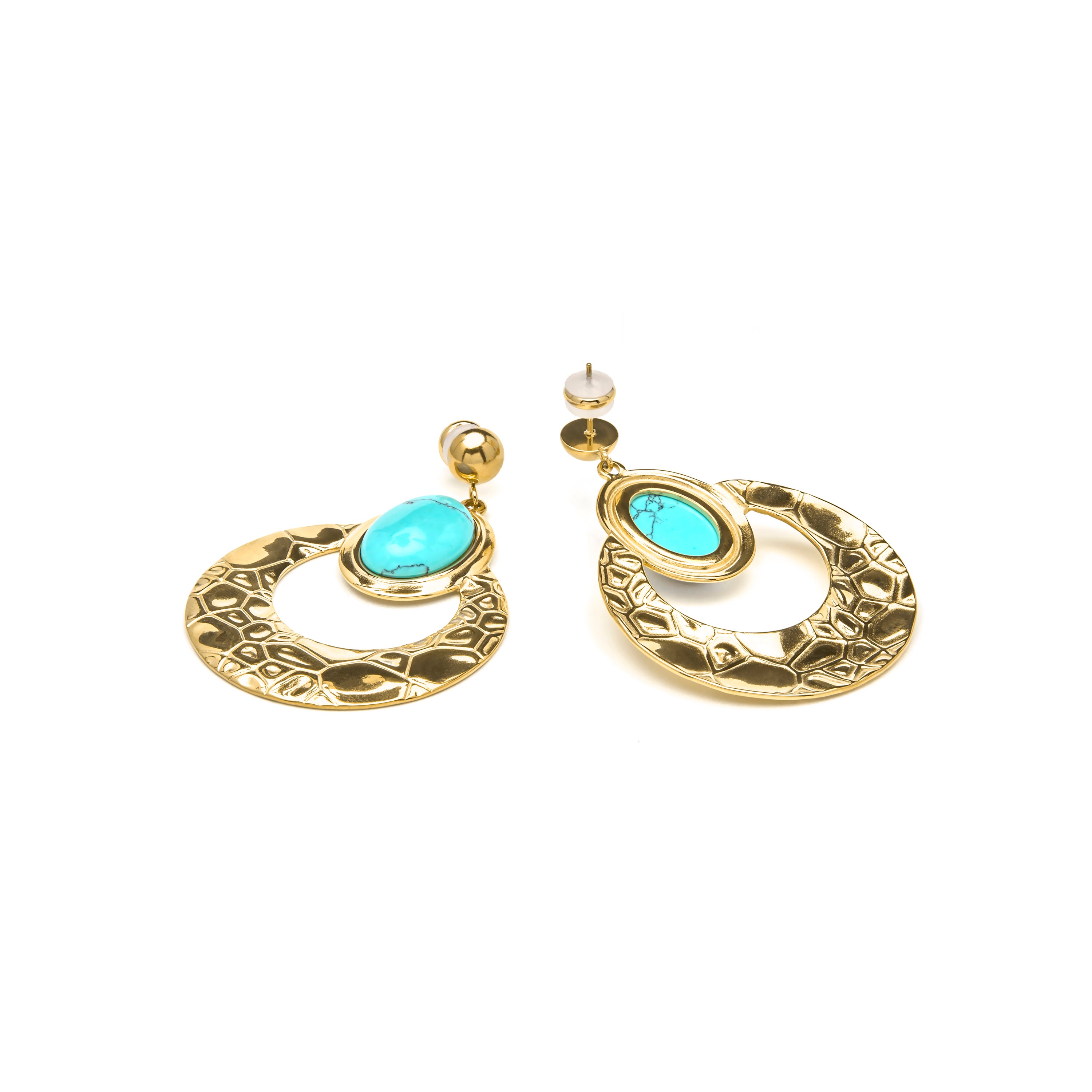 Pendientes acabado oro amarillo de 18k y Turquesa - Rekbas