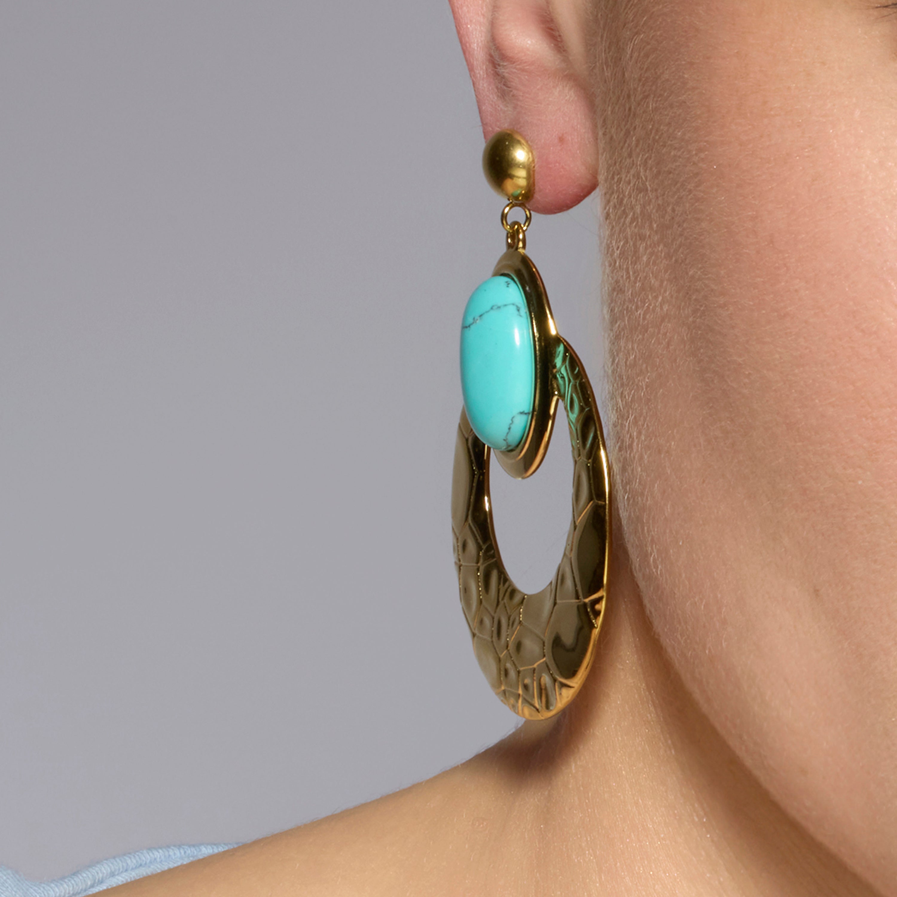 Pendientes acabado oro amarillo de 18k y Turquesa - Rekbas
