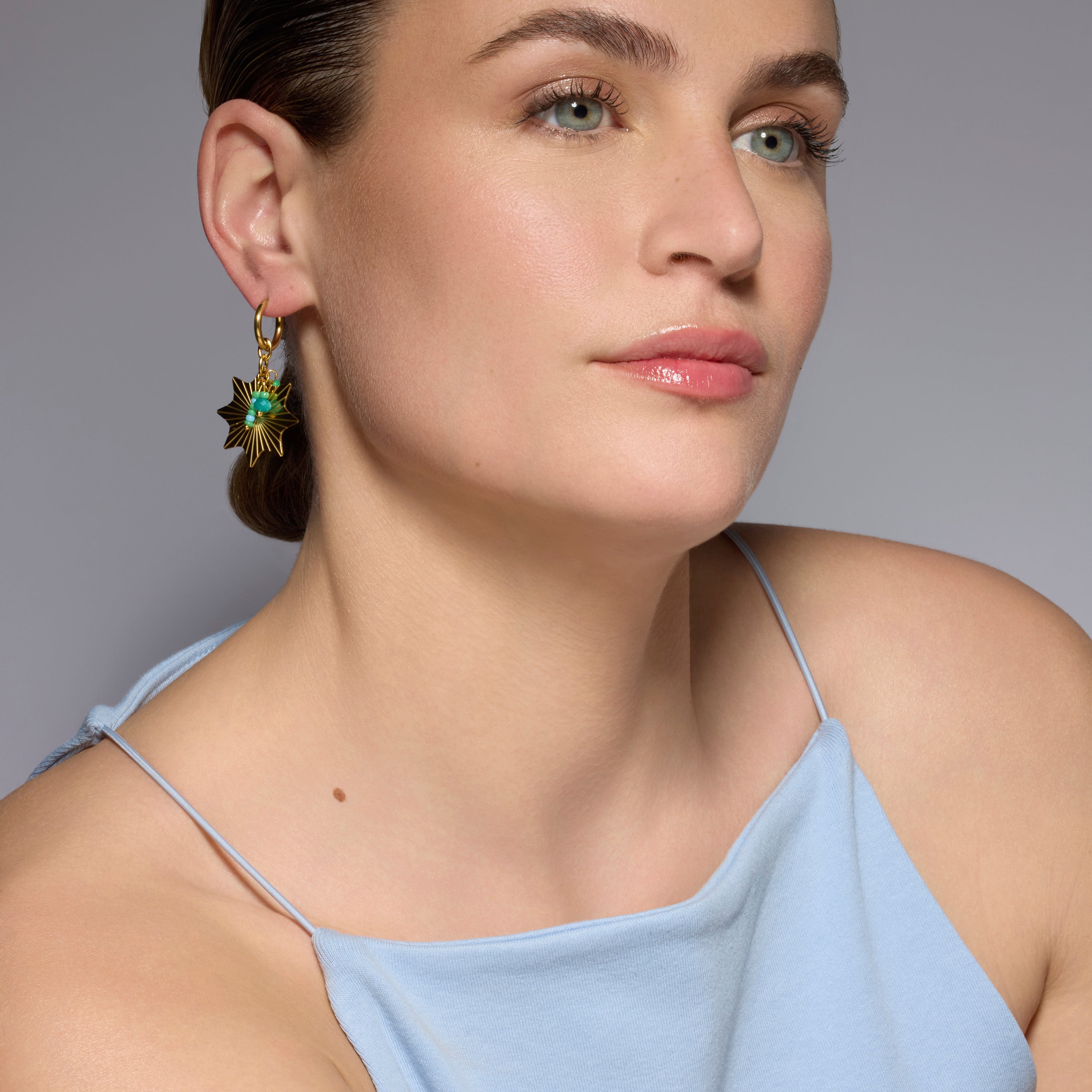Boucles d'oreilles finition or jaune 18 carats et turquoise - Silmu