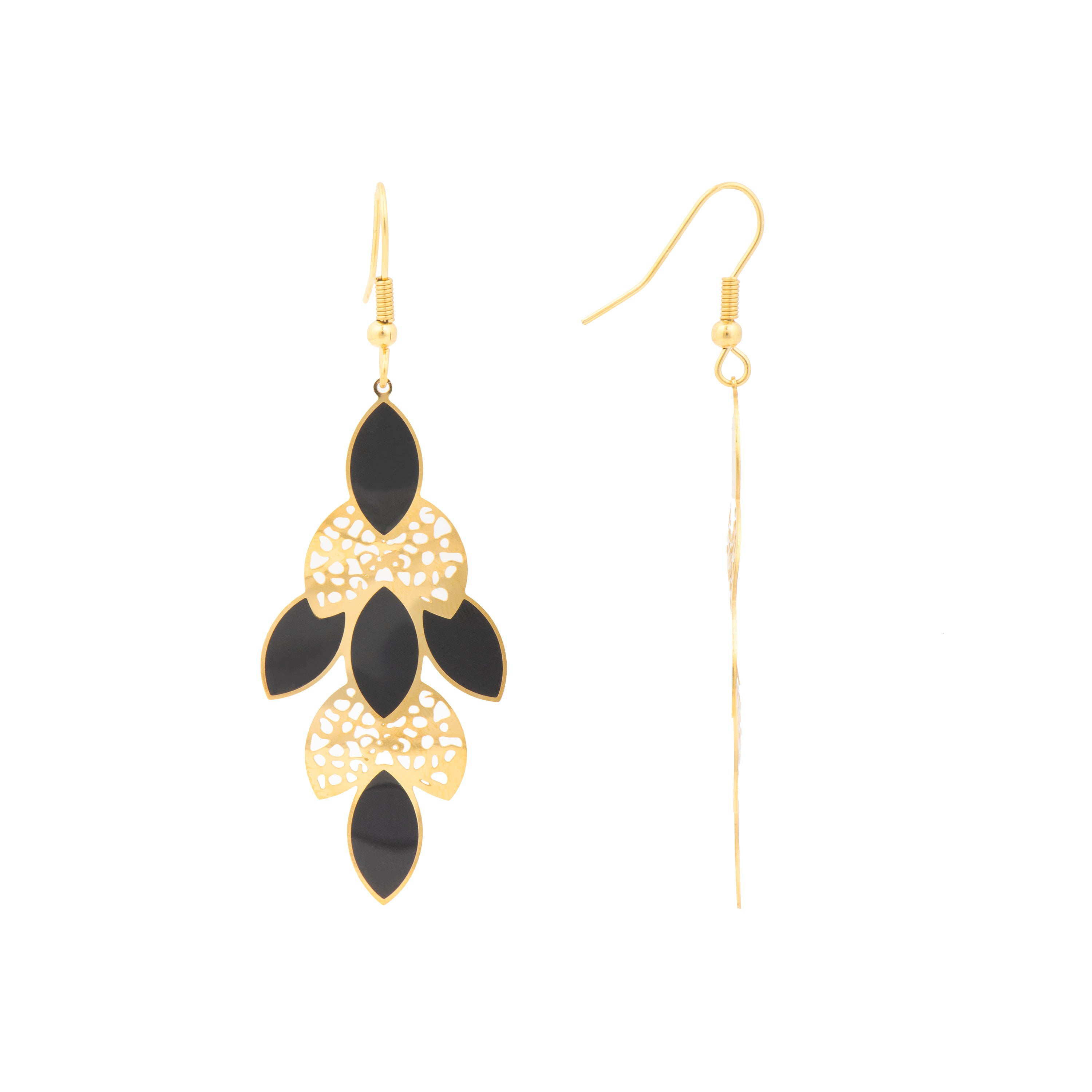 Boucles d'oreilles finition or jaune 18k et laqué noir - Zamku