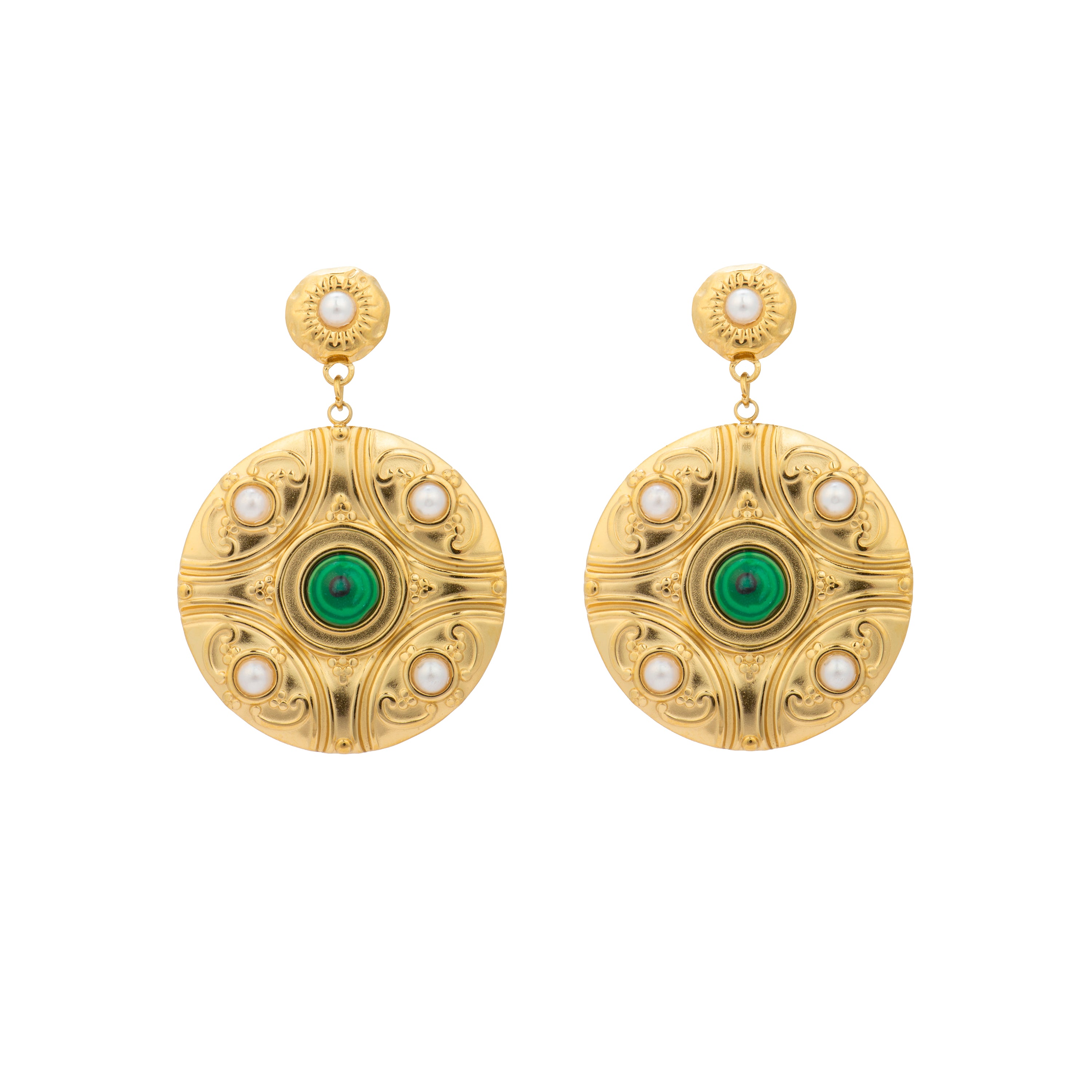 Orecchini in oro giallo 18k e Malachite - Kiak