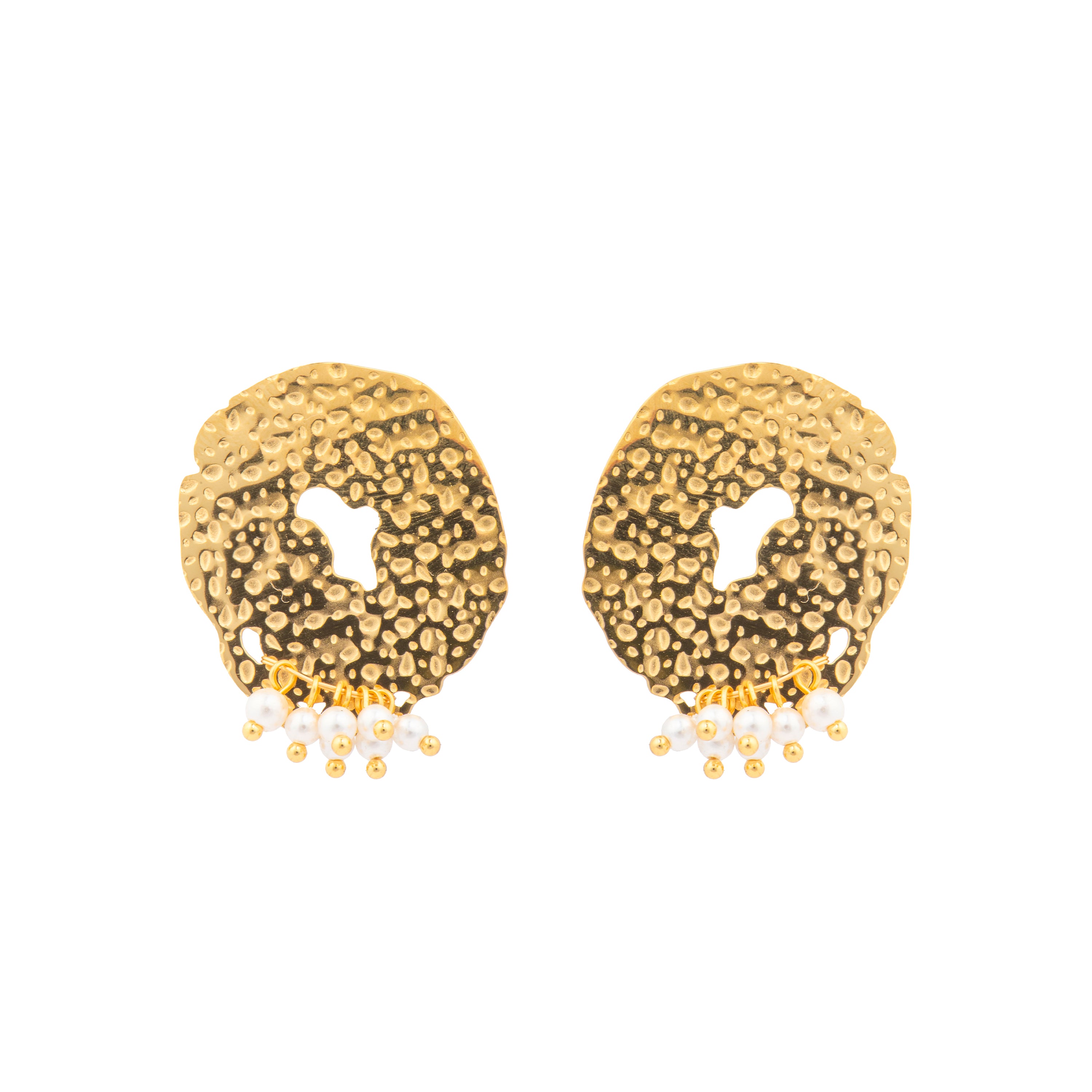 Boucles d'oreilles finition or jaune 18k et perle blanche - Kuwe