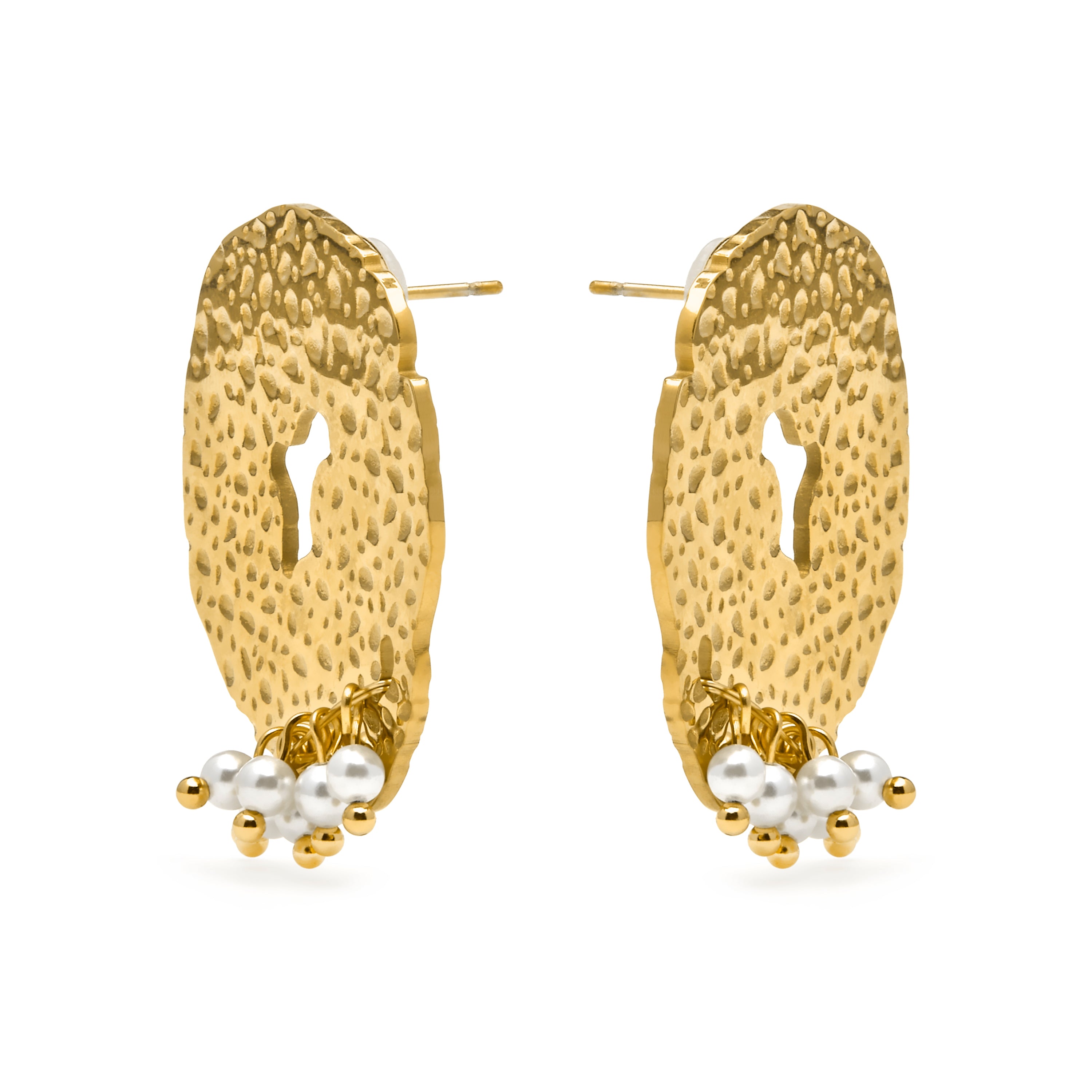 Boucles d'oreilles finition or jaune 18k et perle blanche - Kuwe