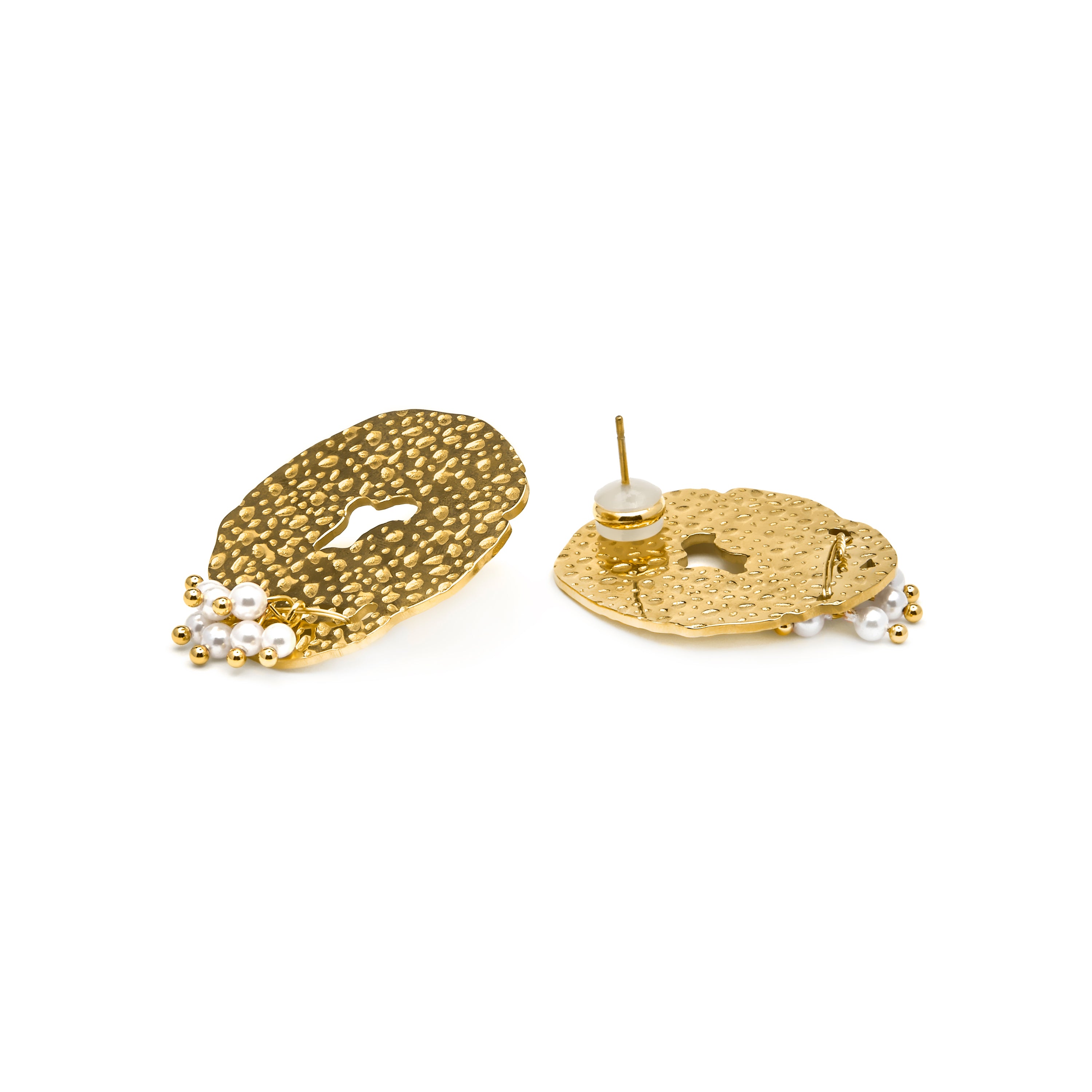 Boucles d'oreilles finition or jaune 18k et perle blanche - Kuwe