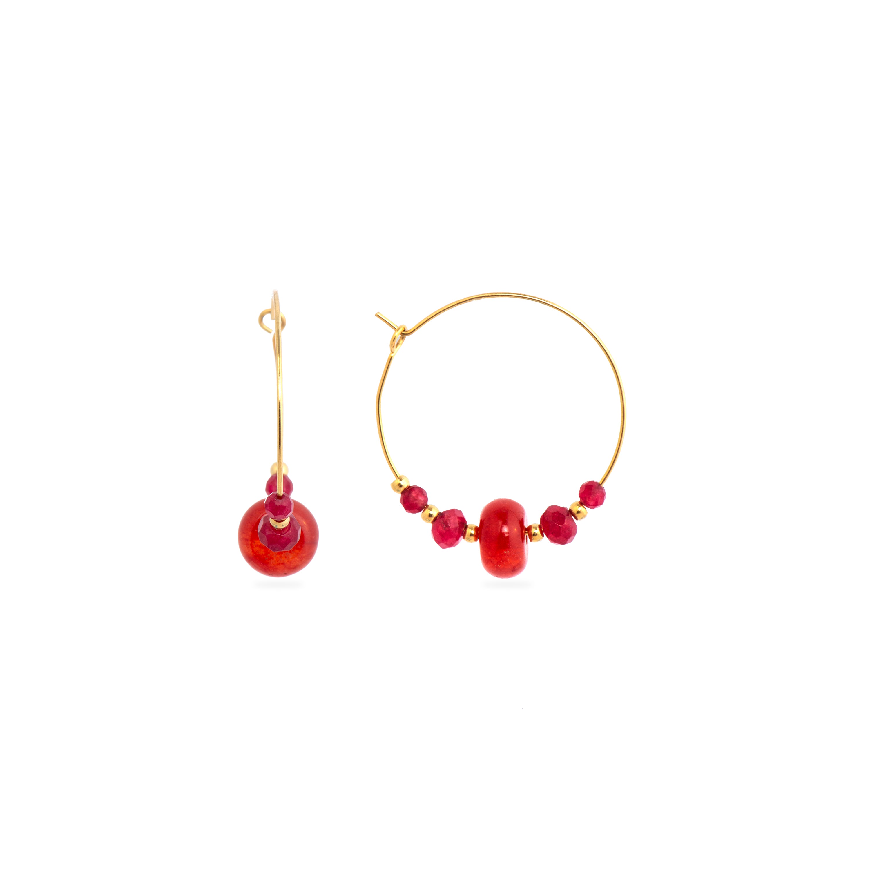 Ohrringe mit 18 Karat Gelbgold-Finish und rotem Jade - Rahay