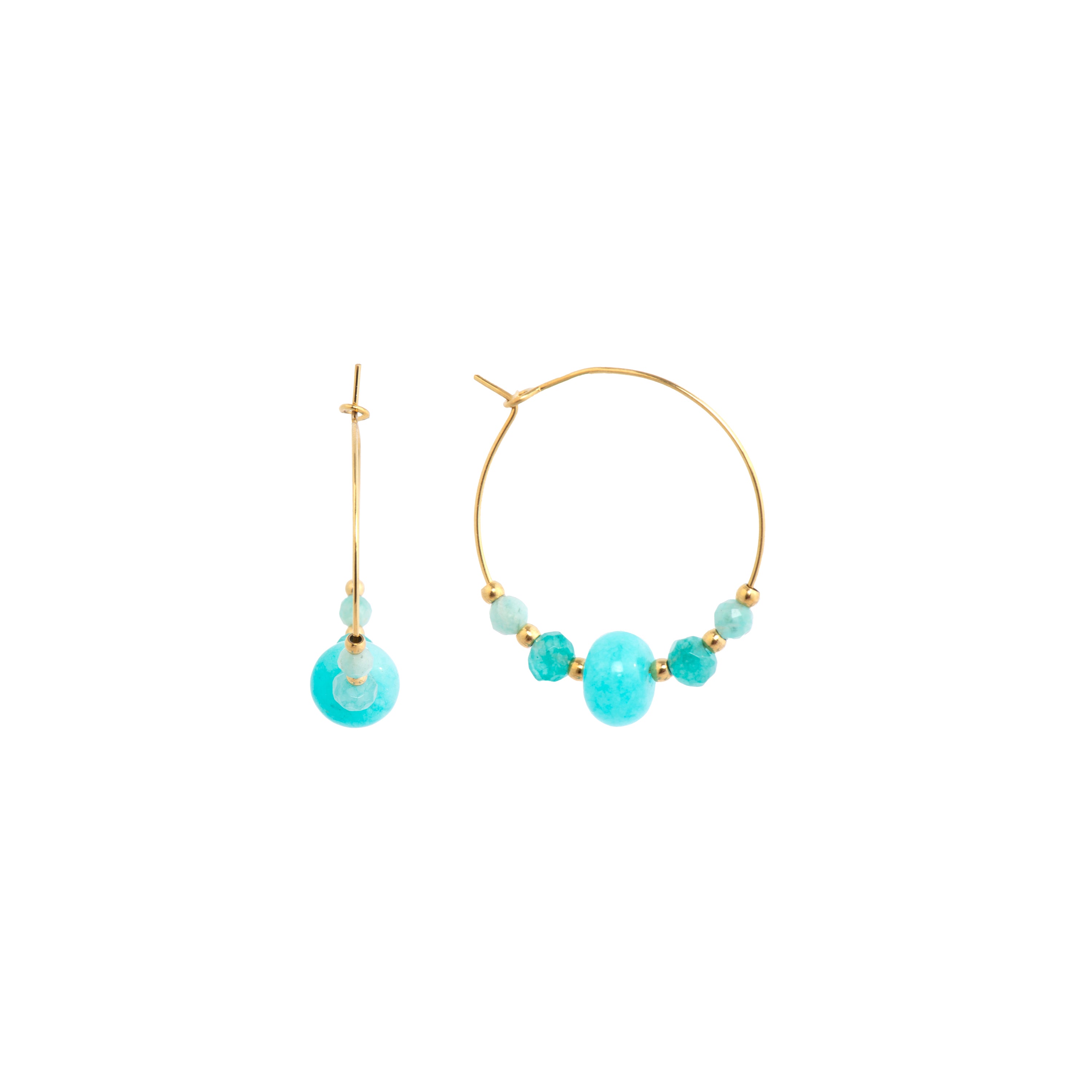 Boucles d'oreilles finition or jaune 18 carats et jade bleu - Gimra