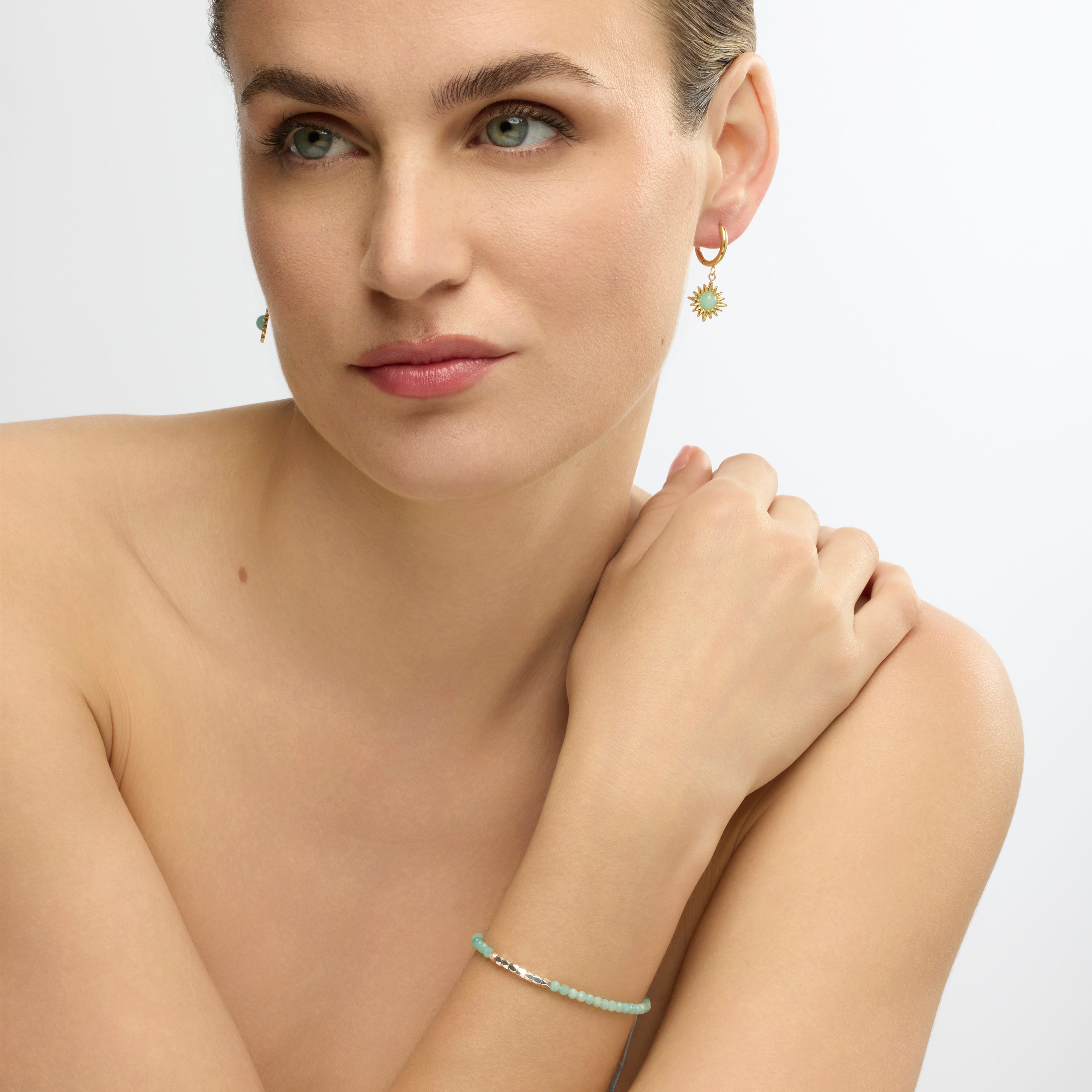 18k Yellow Gold Finish Earrings with Turquoise - Daoni