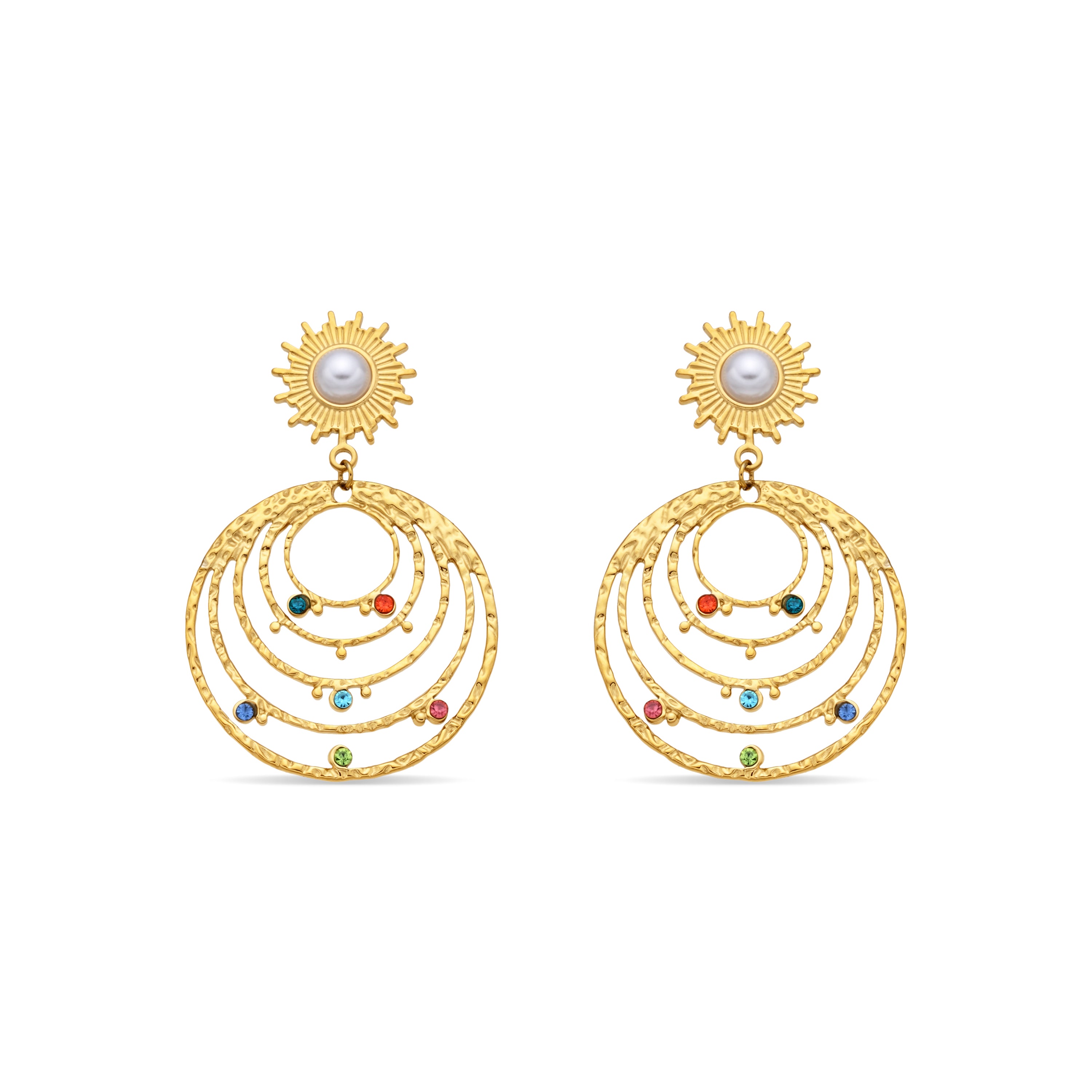 Brincos de zircónia multicolor com acabamento em ouro amarelo 18k - Malema
