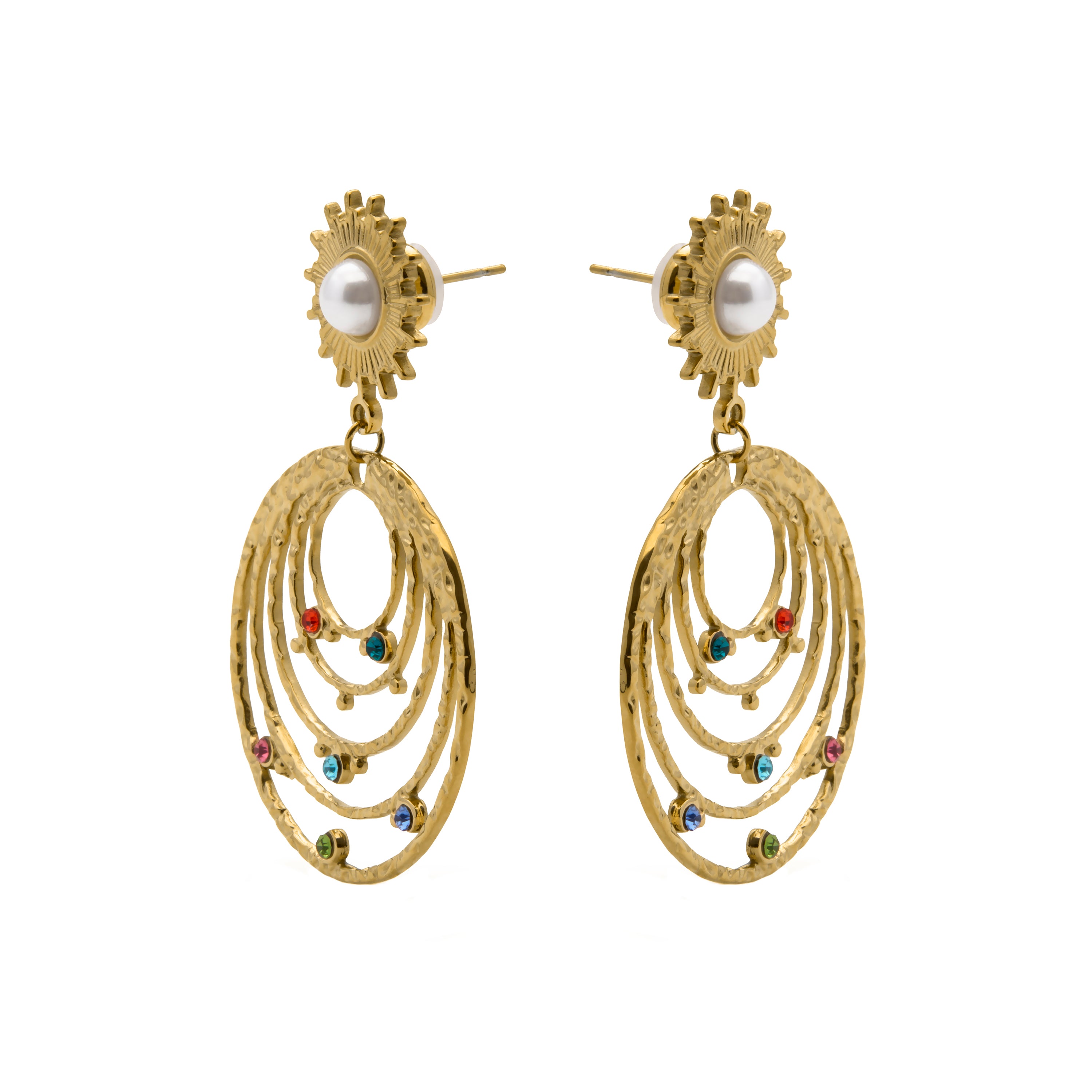 Brincos de zircónia multicolor com acabamento em ouro amarelo 18k - Malema