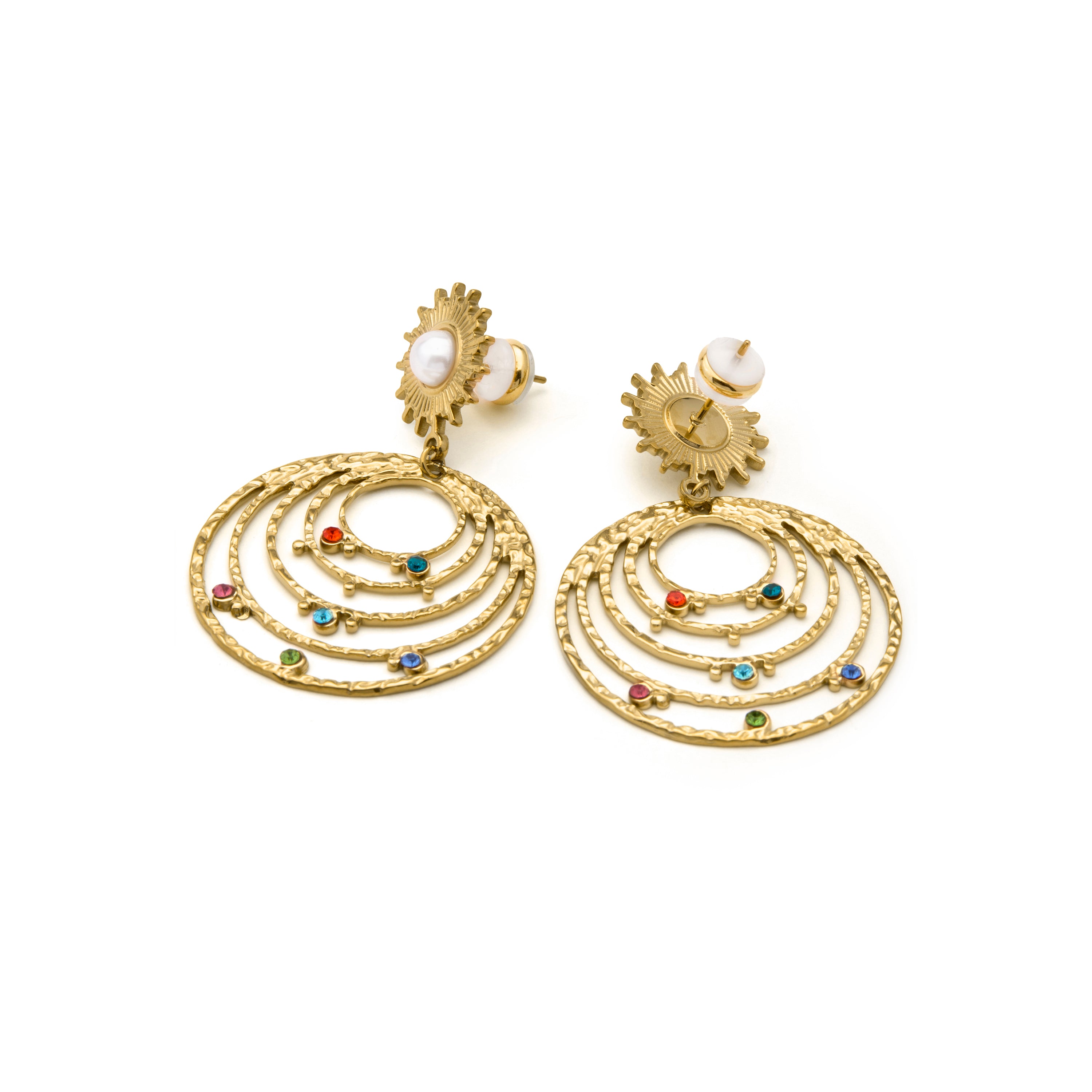 Brincos de zircónia multicolor com acabamento em ouro amarelo 18k - Malema