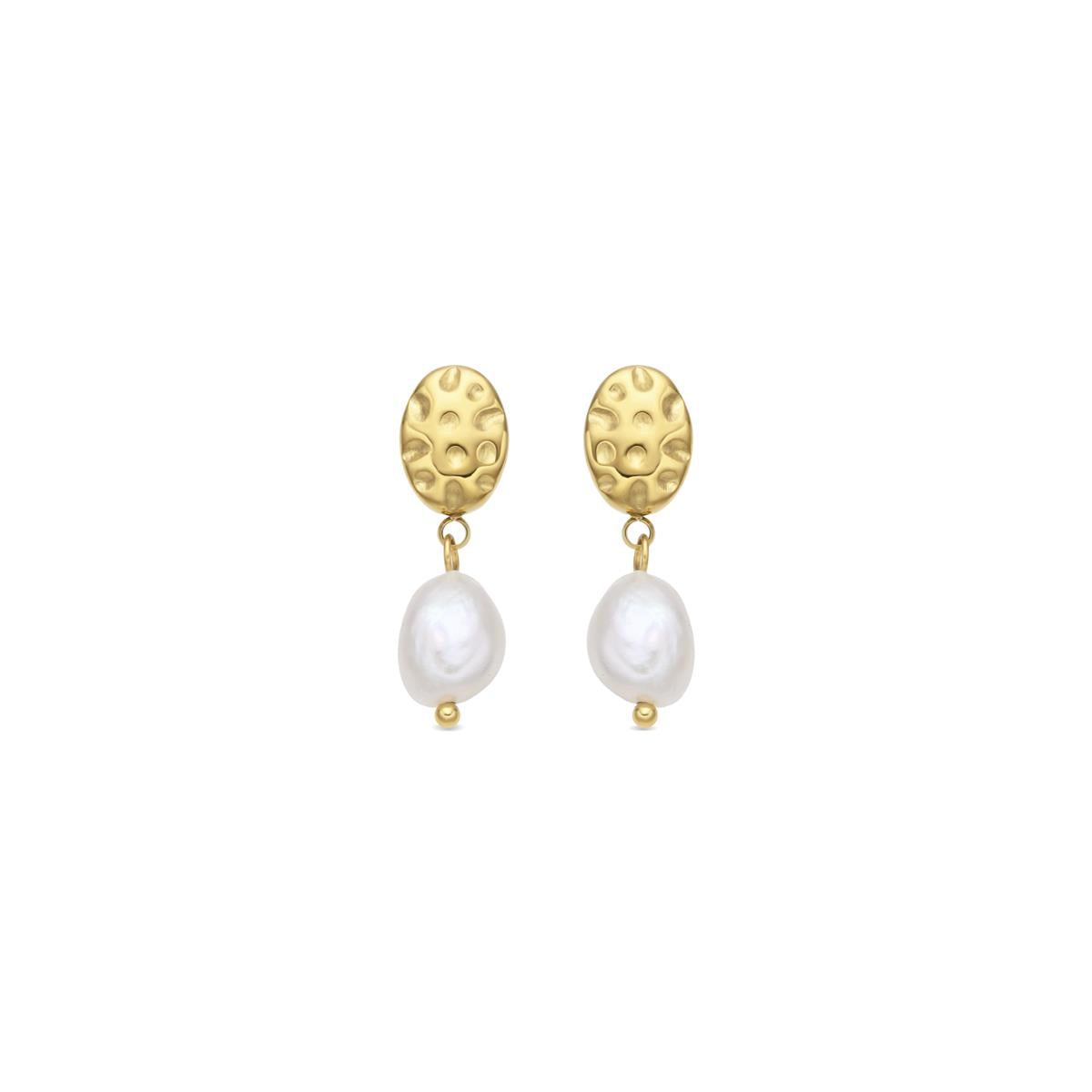 Pendientes de Perla Blanca acabado en oro amarillo 18k - Kixo