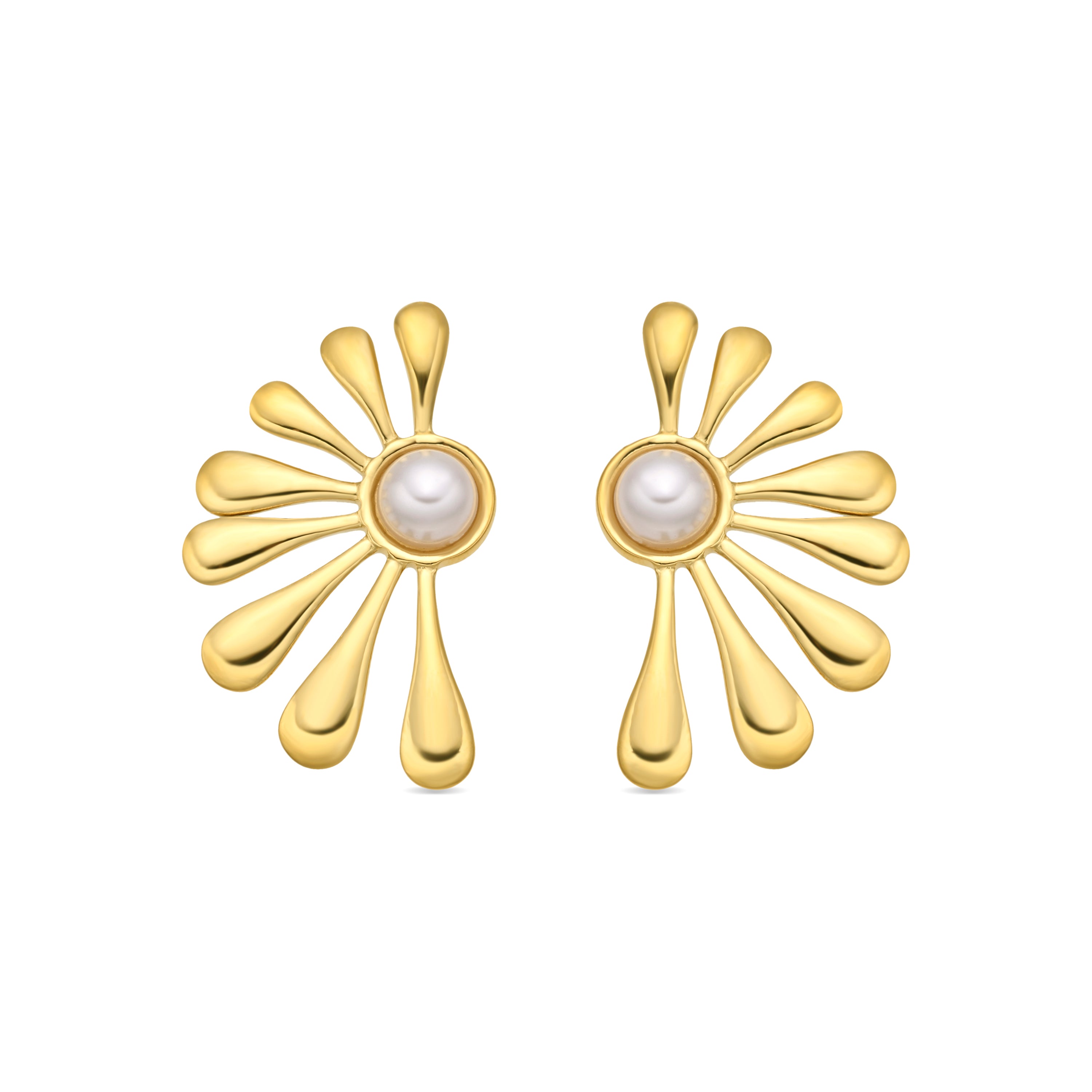 Weiße Perlenohrringe mit 18k Gelbgold-Finish - Grimbe