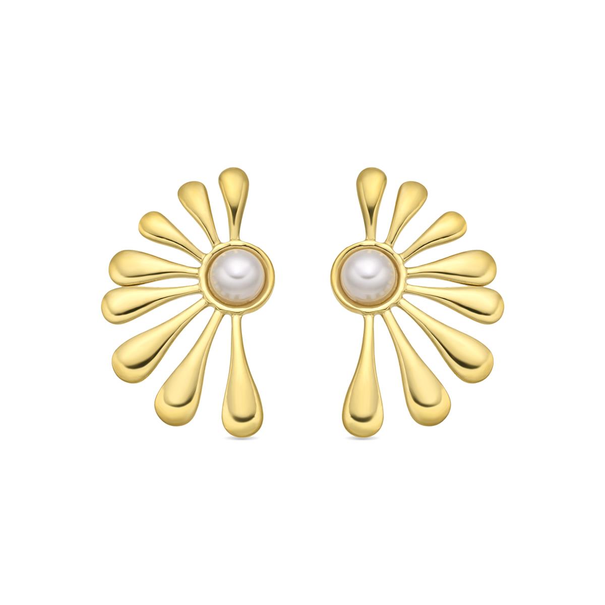Pendientes de Perla Blanca acabado en oro amarillo 18k - Grimbe
