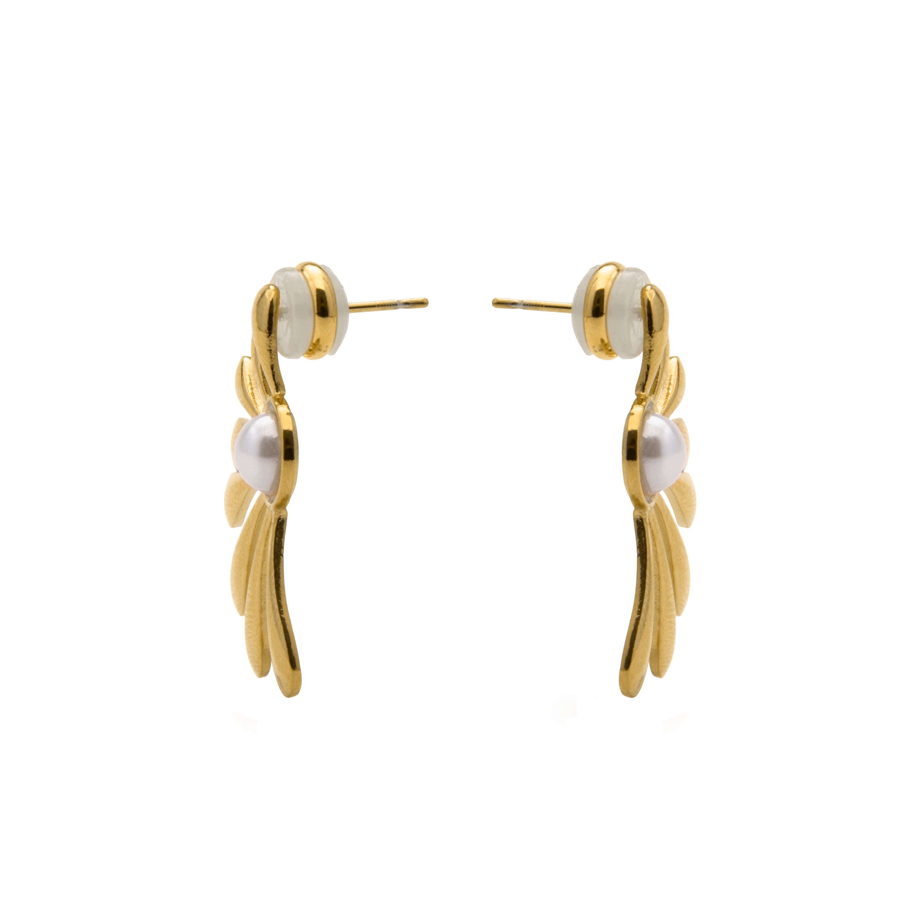 Brincos de Pérola Branca com acabamento em ouro amarelo 18k - Grimbe