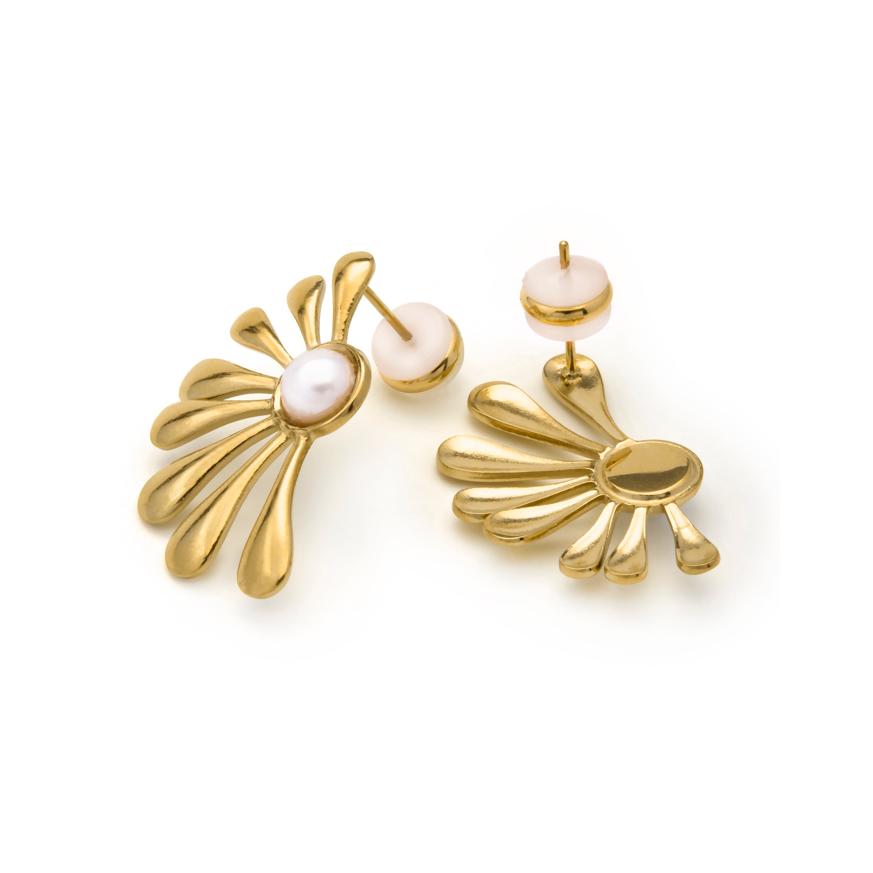 Brincos de Pérola Branca com acabamento em ouro amarelo 18k - Grimbe