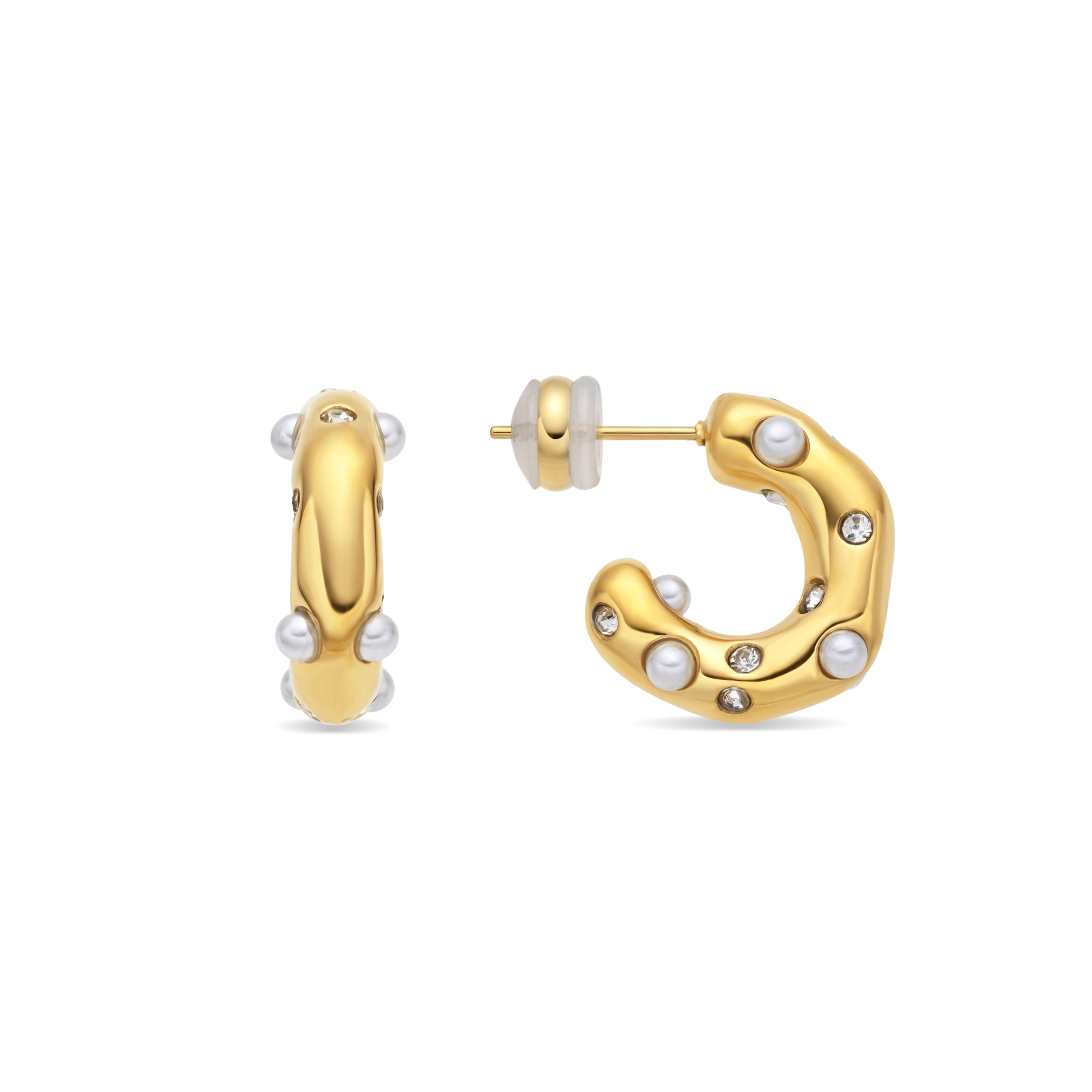Brincos de Pérola Branca com acabamento em ouro amarelo 18k - Sisenia