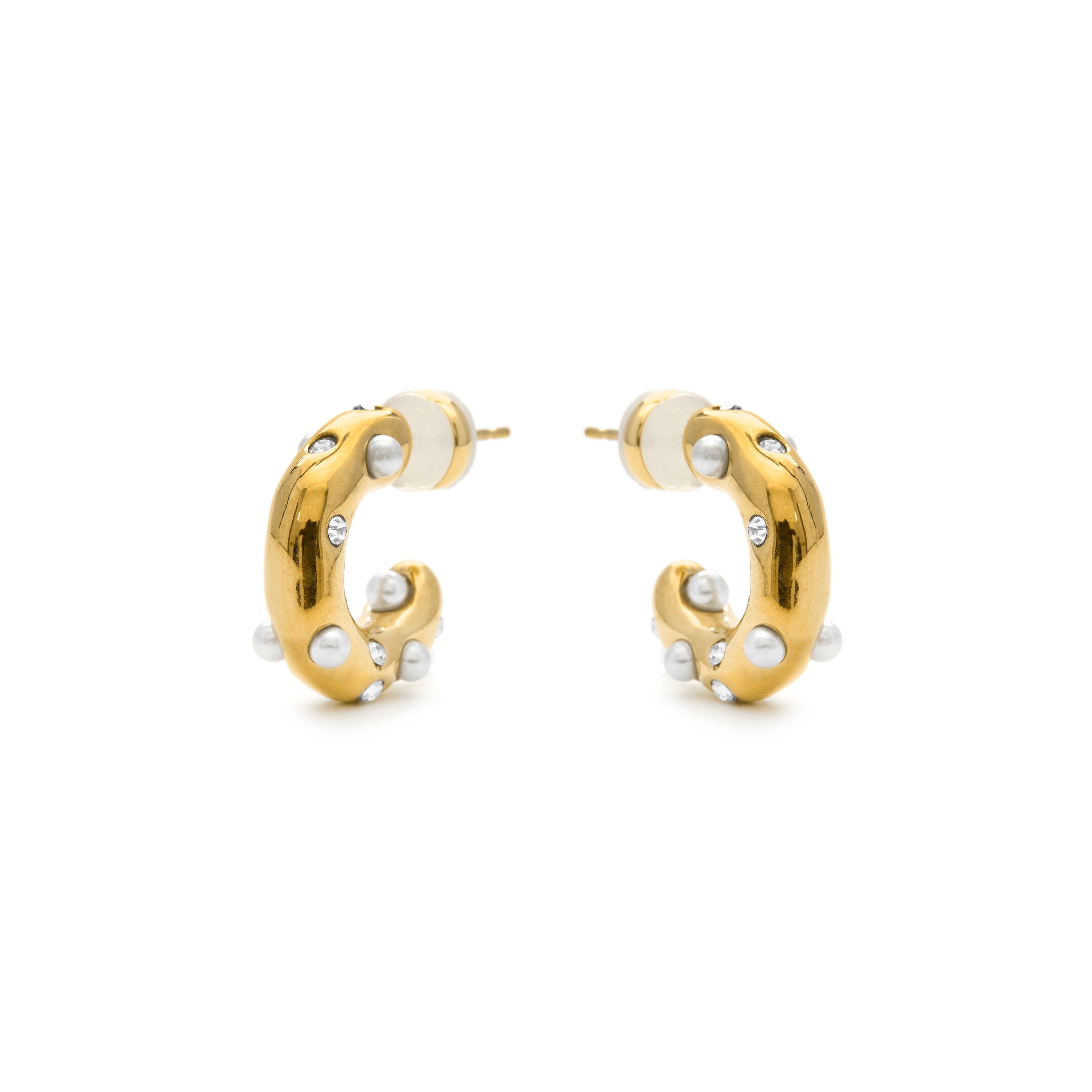 Brincos de Pérola Branca com acabamento em ouro amarelo 18k - Sisenia