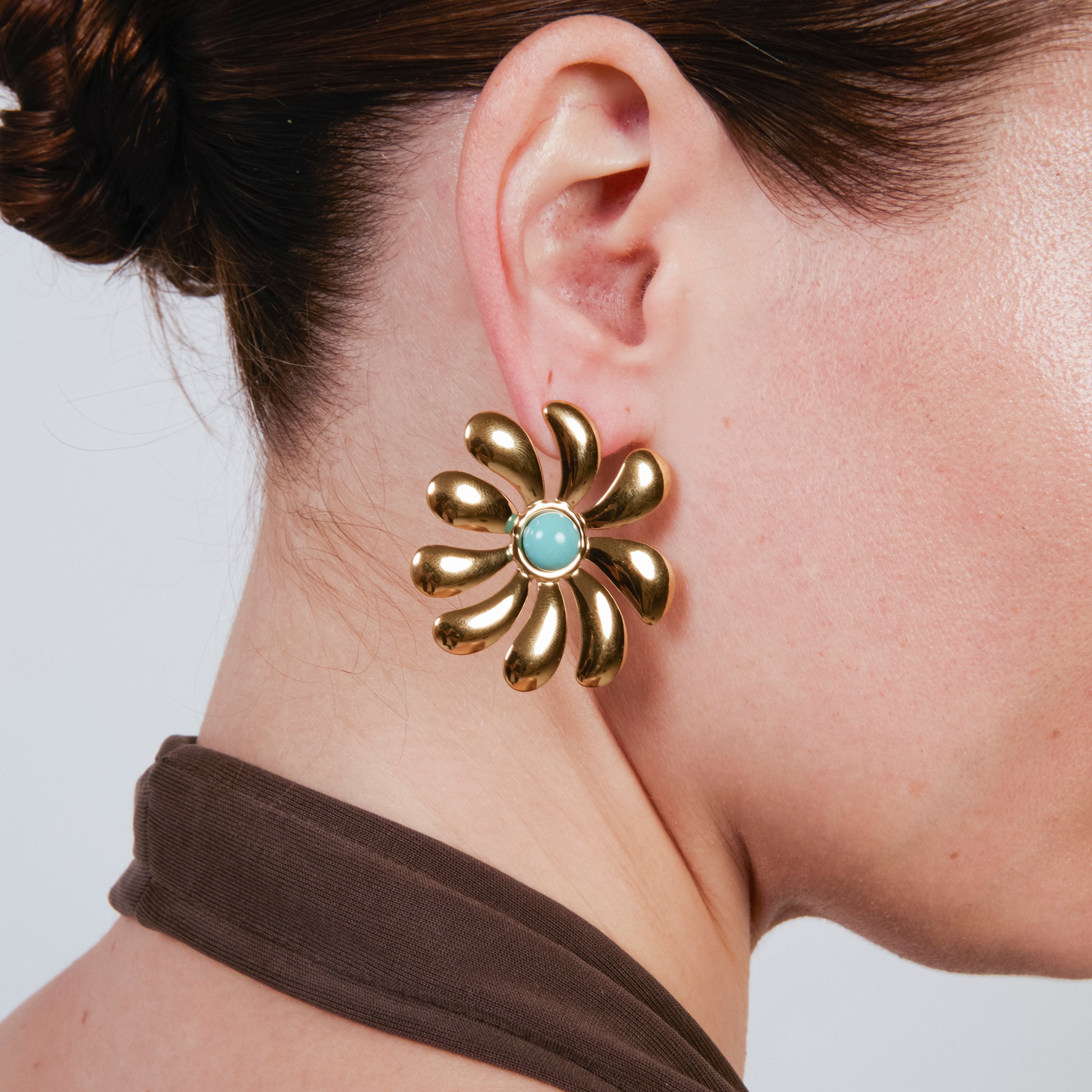 Boucles d'oreilles en turquoise finition or jaune 18 carats - Isum
