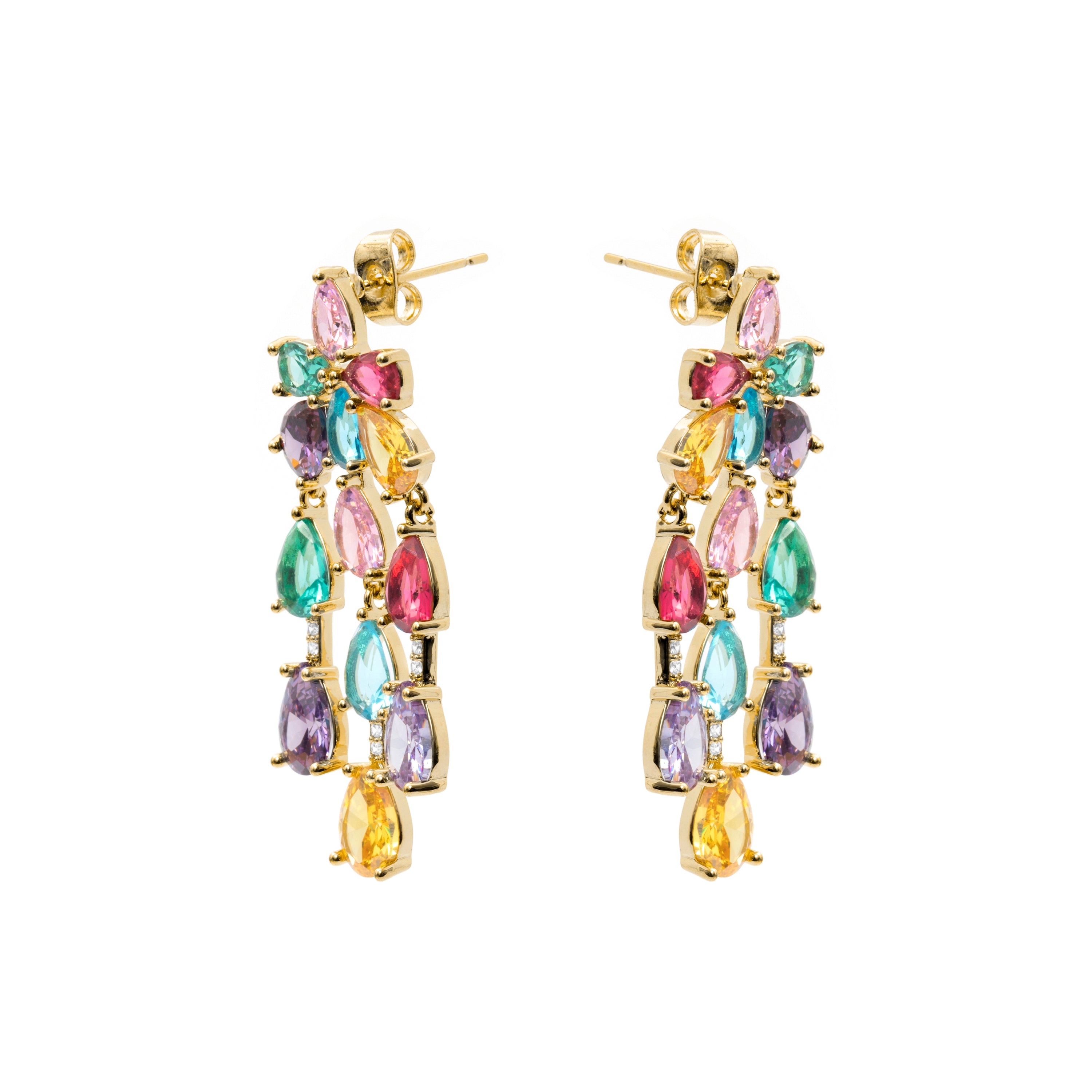 Orecchini con zirconi multicolore finitura in oro giallo 18k - Linro