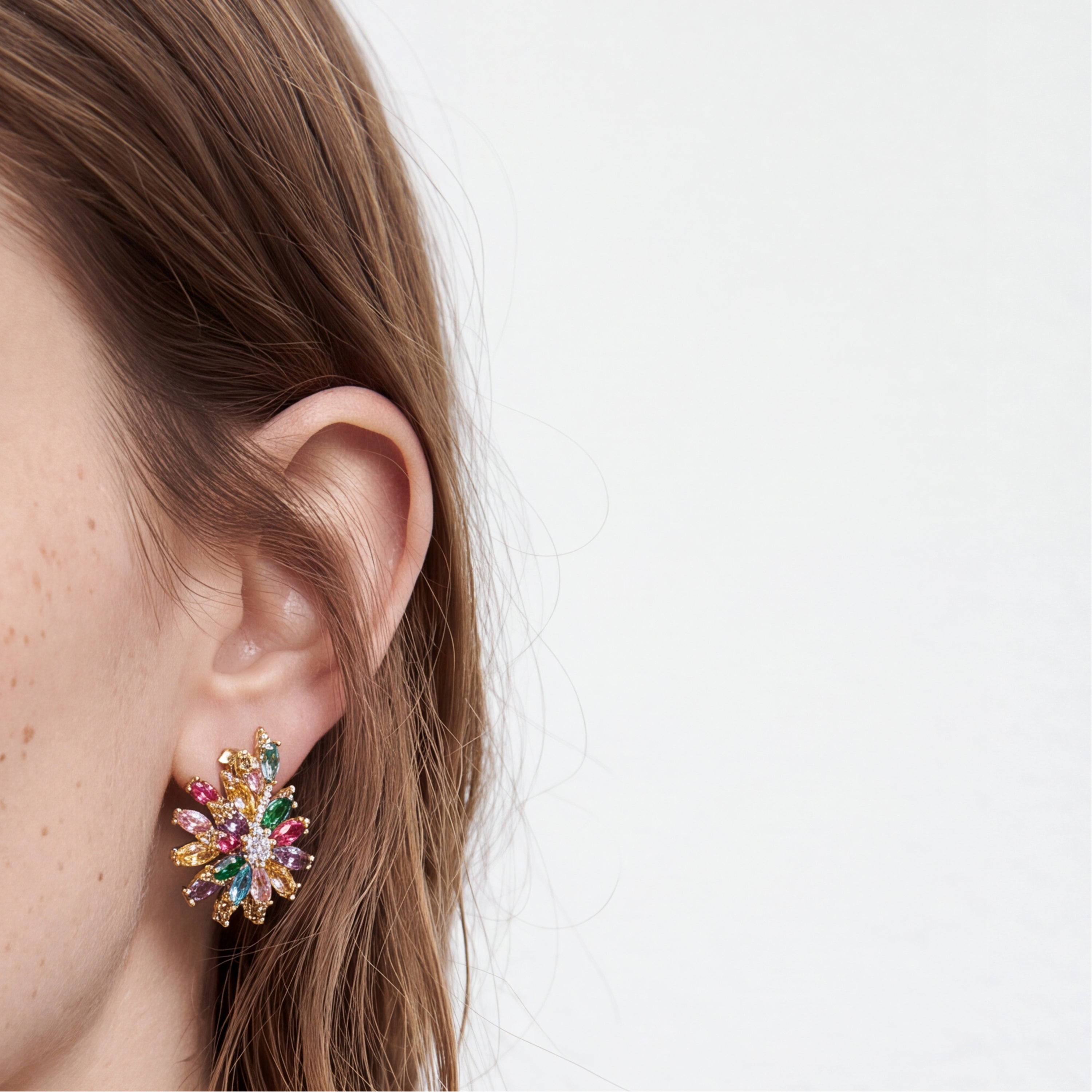Pendientes de Circonita Multicolor acabado en oro amarillo de 18k - Crotha