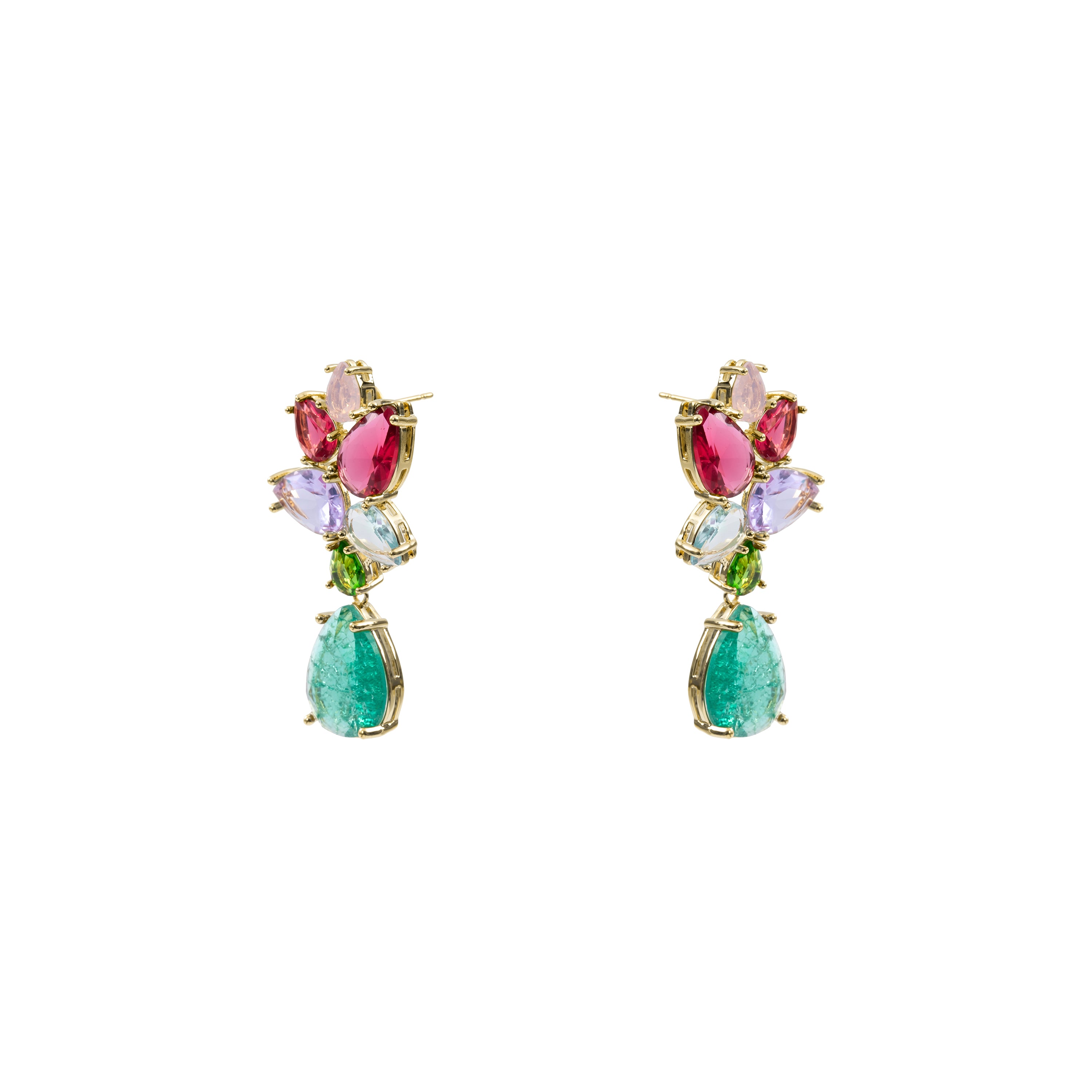 Pendientes de Circonita Multicolor acabado en oro amarillo de 18k - Cueci