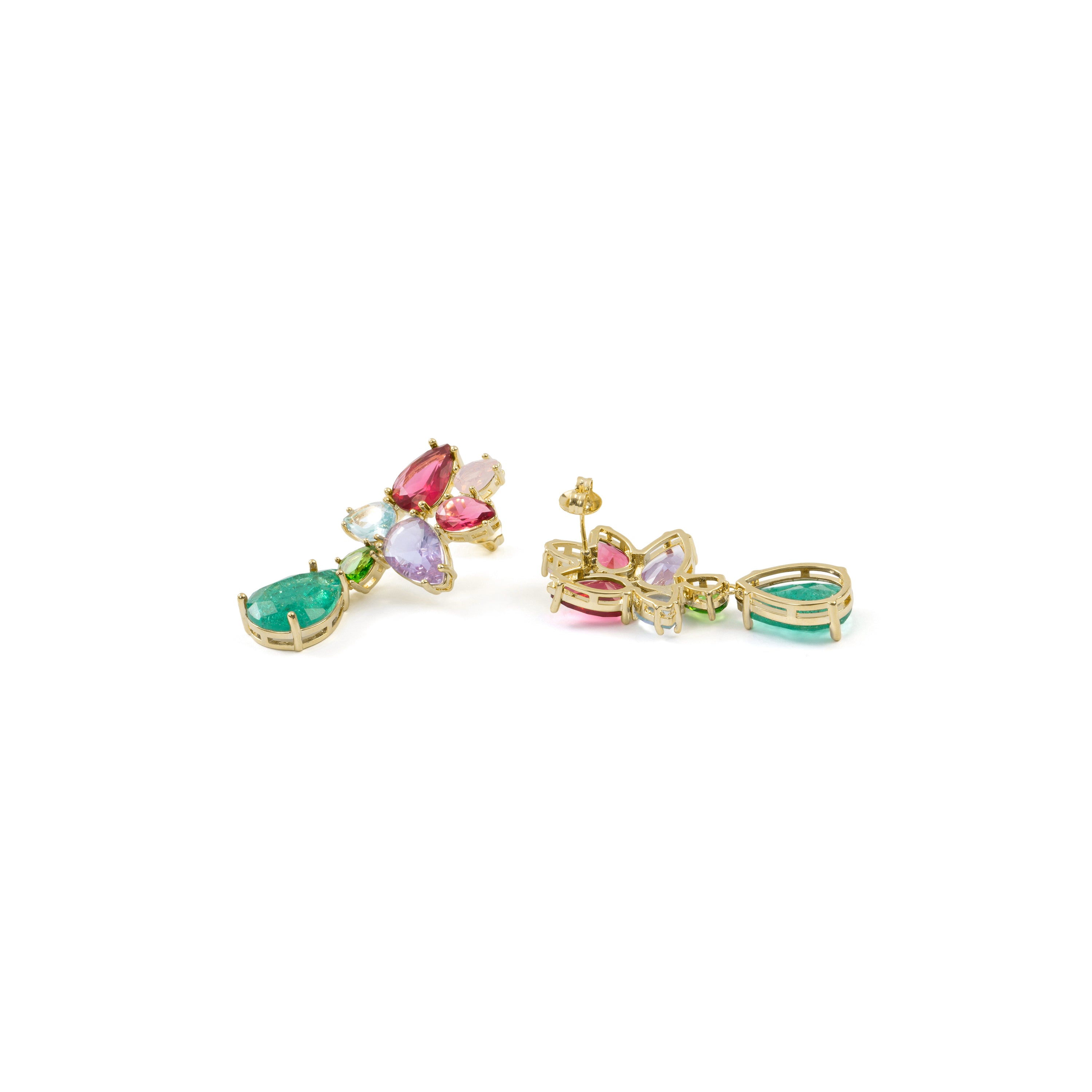 Pendientes de Circonita Multicolor acabado en oro amarillo de 18k - Cueci