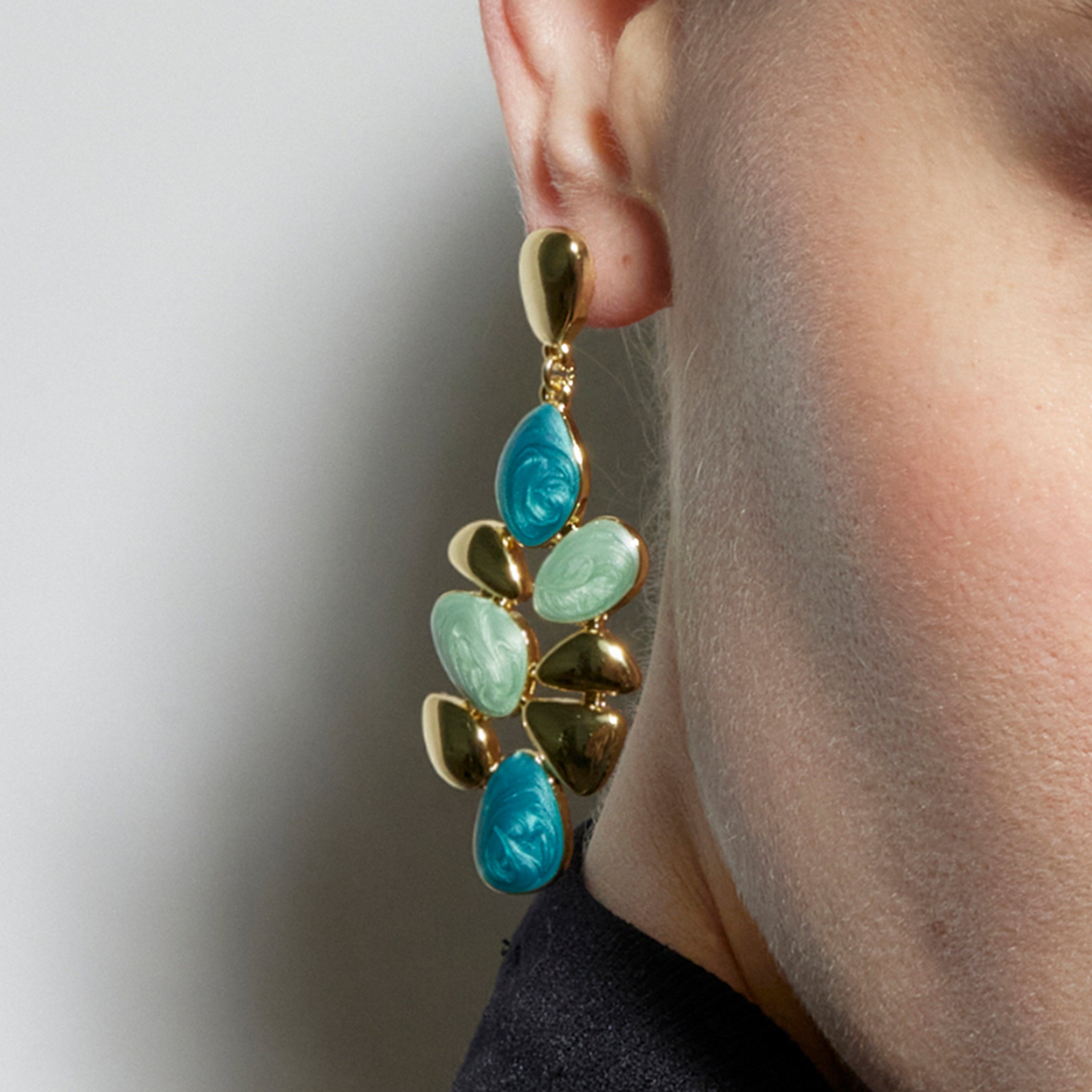 Boucles d'oreilles en résine verte finition or jaune 18K - Nortul