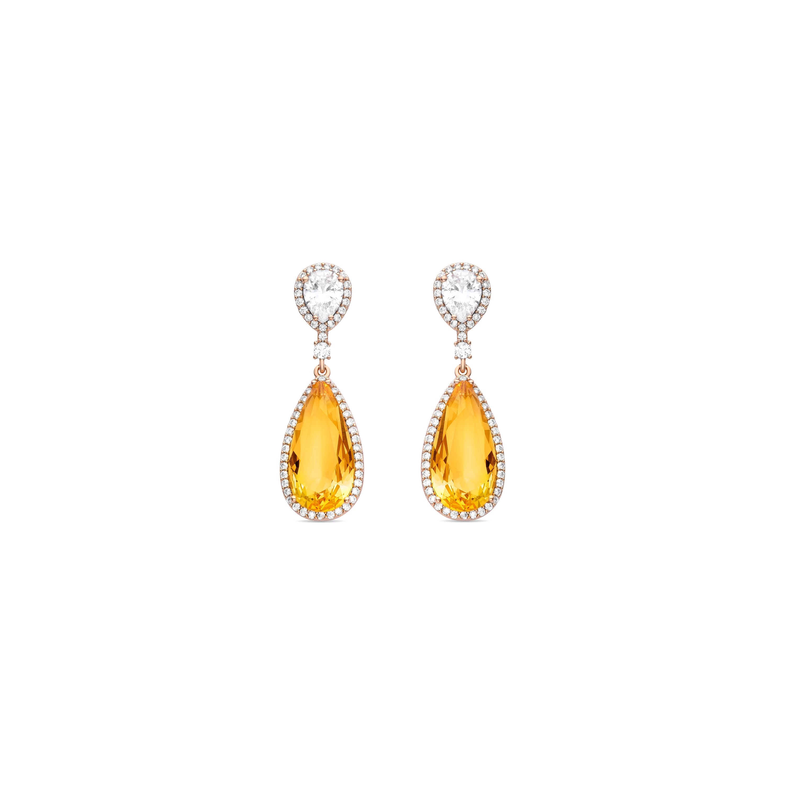 Brincos de Cristal Amarelo com acabamento em ouro amarelo 18K - Gluk
