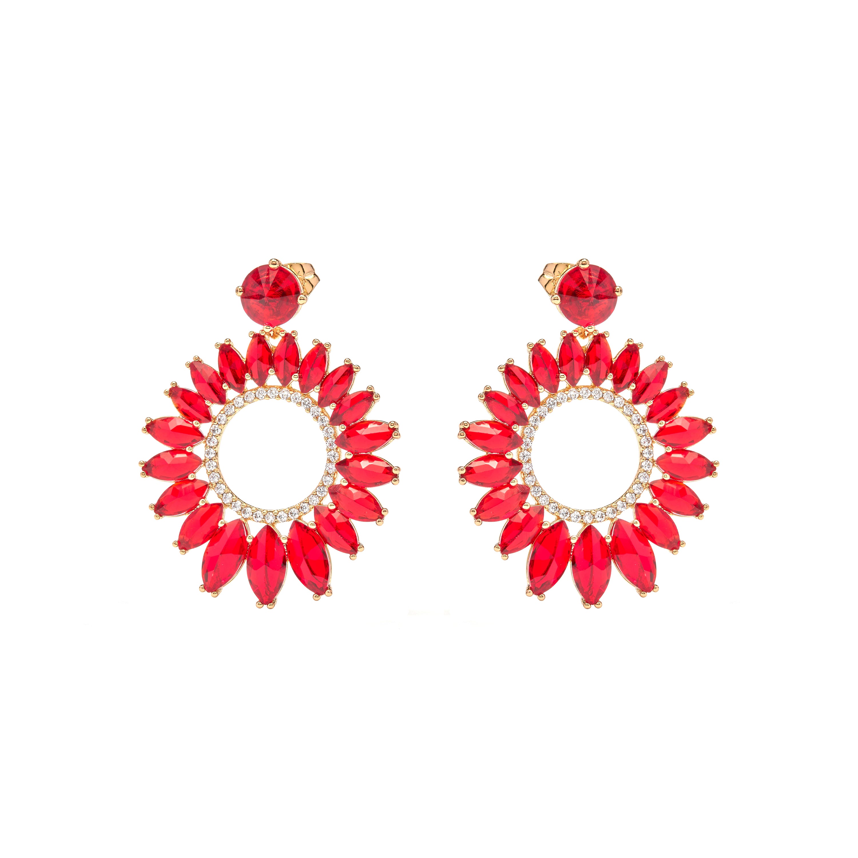 Red Crystal Earrings with 18k Yellow Gold Finish - Lelyl