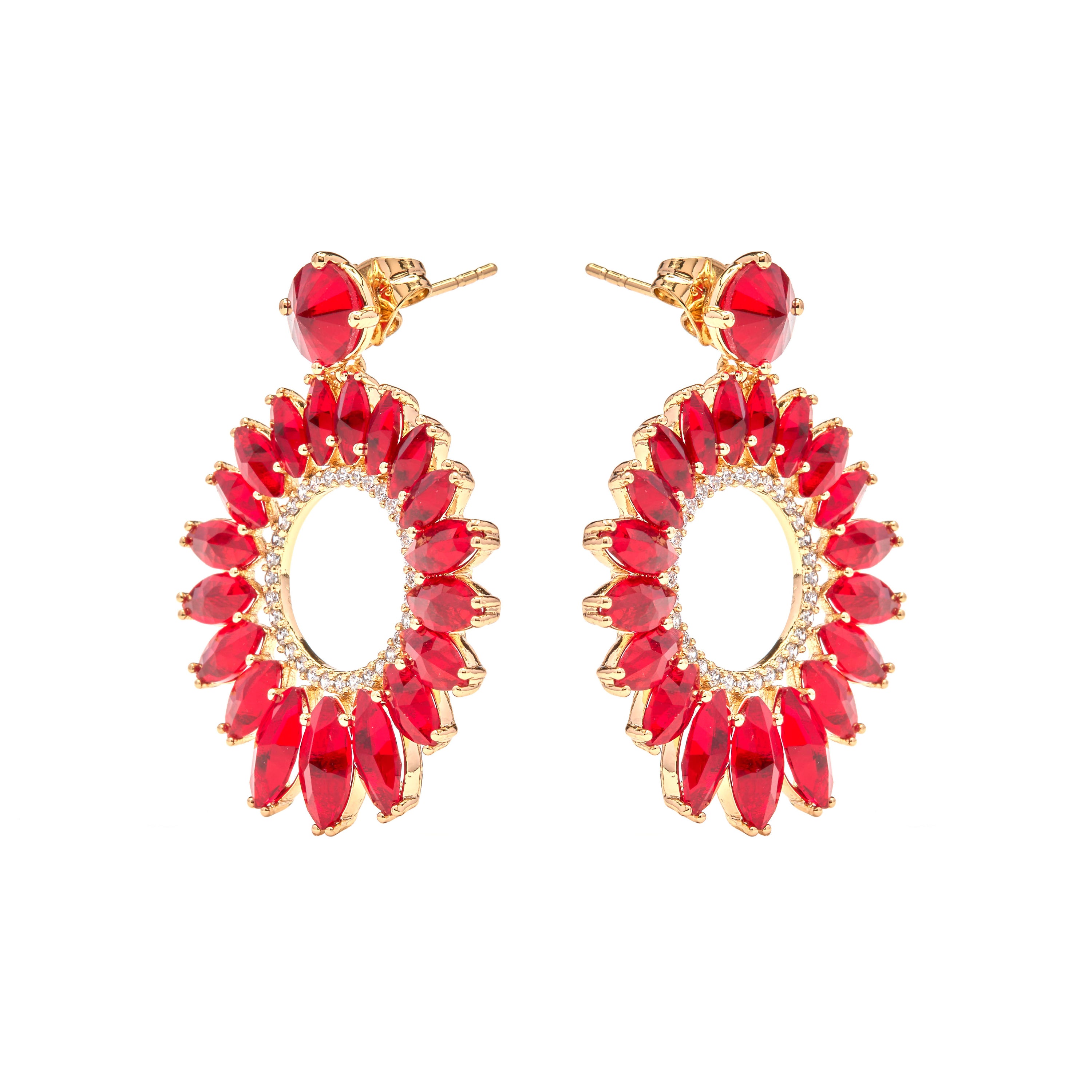 Red Crystal Earrings with 18k Yellow Gold Finish - Lelyl