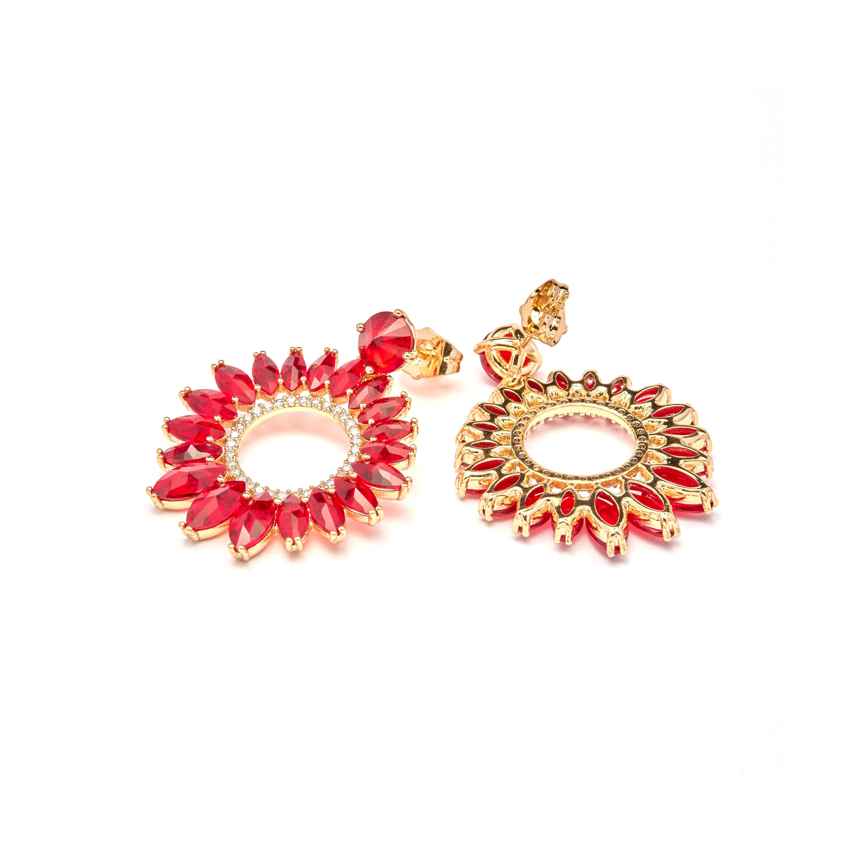 Red Crystal Earrings with 18k Yellow Gold Finish - Lelyl