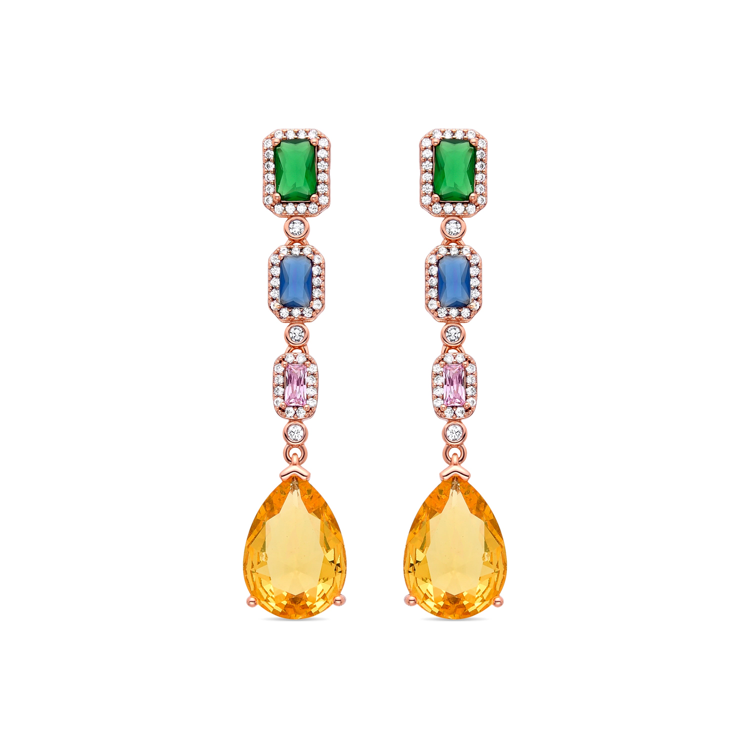 Brincos com zircónia multicolor acabados em ouro amarelo 18K - Doomi