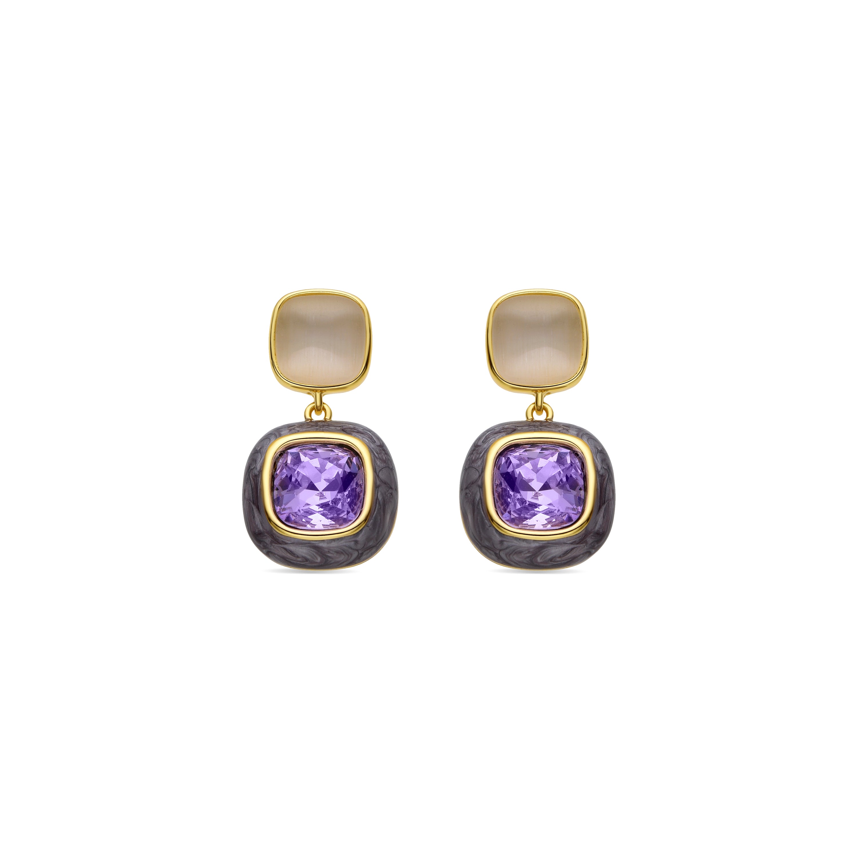 Boucles d'oreilles en zircon améthyste finition or jaune 18K - Xumas