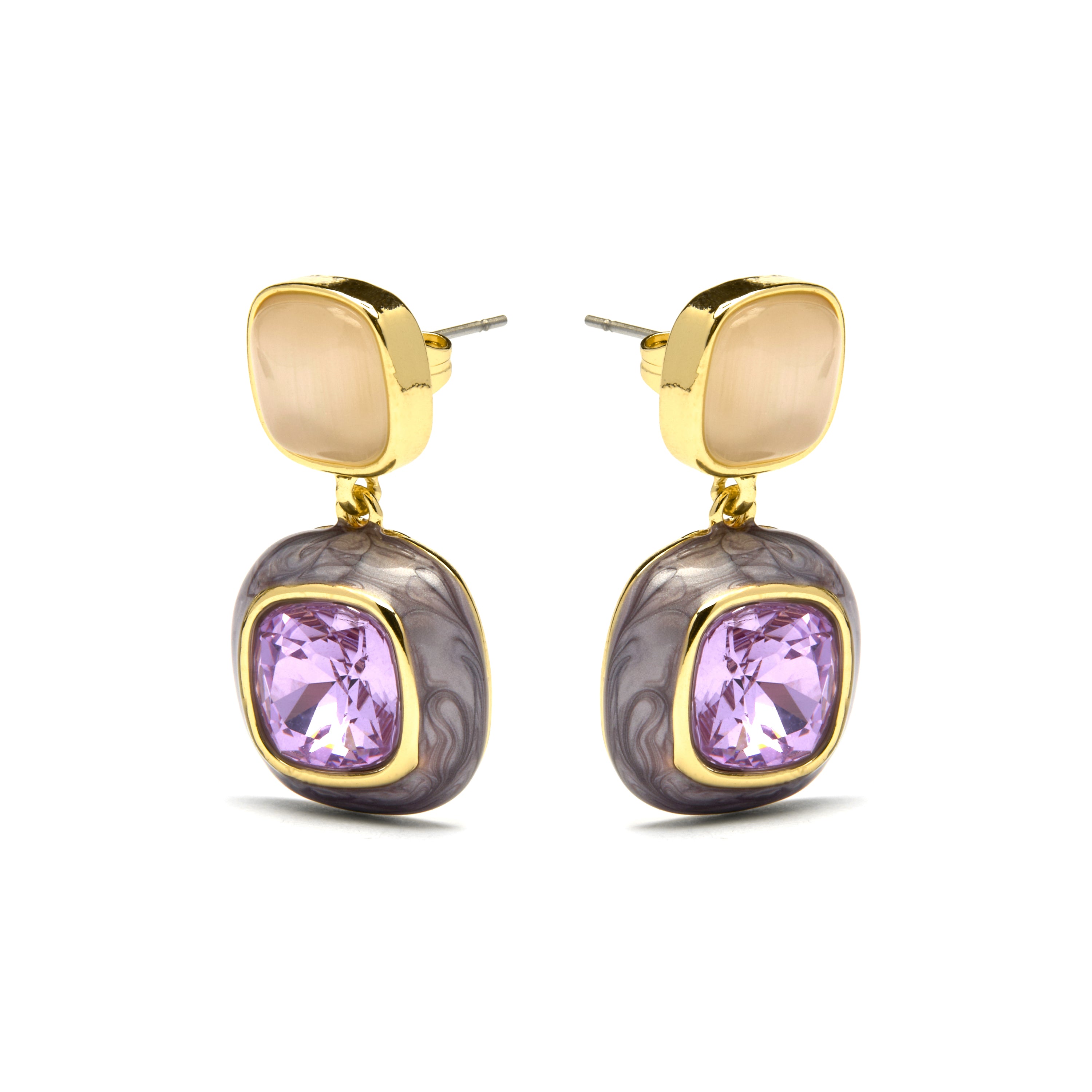 Boucles d'oreilles en zircon améthyste finition or jaune 18K - Xumas