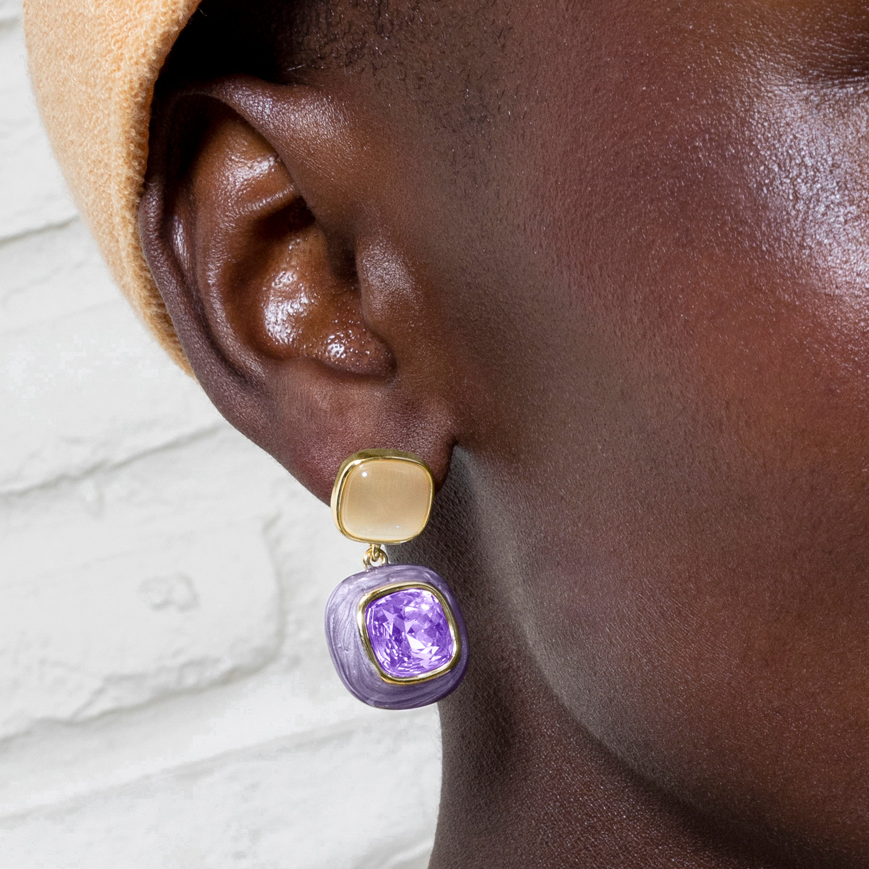 Boucles d'oreilles en zircon améthyste finition or jaune 18K - Xumas