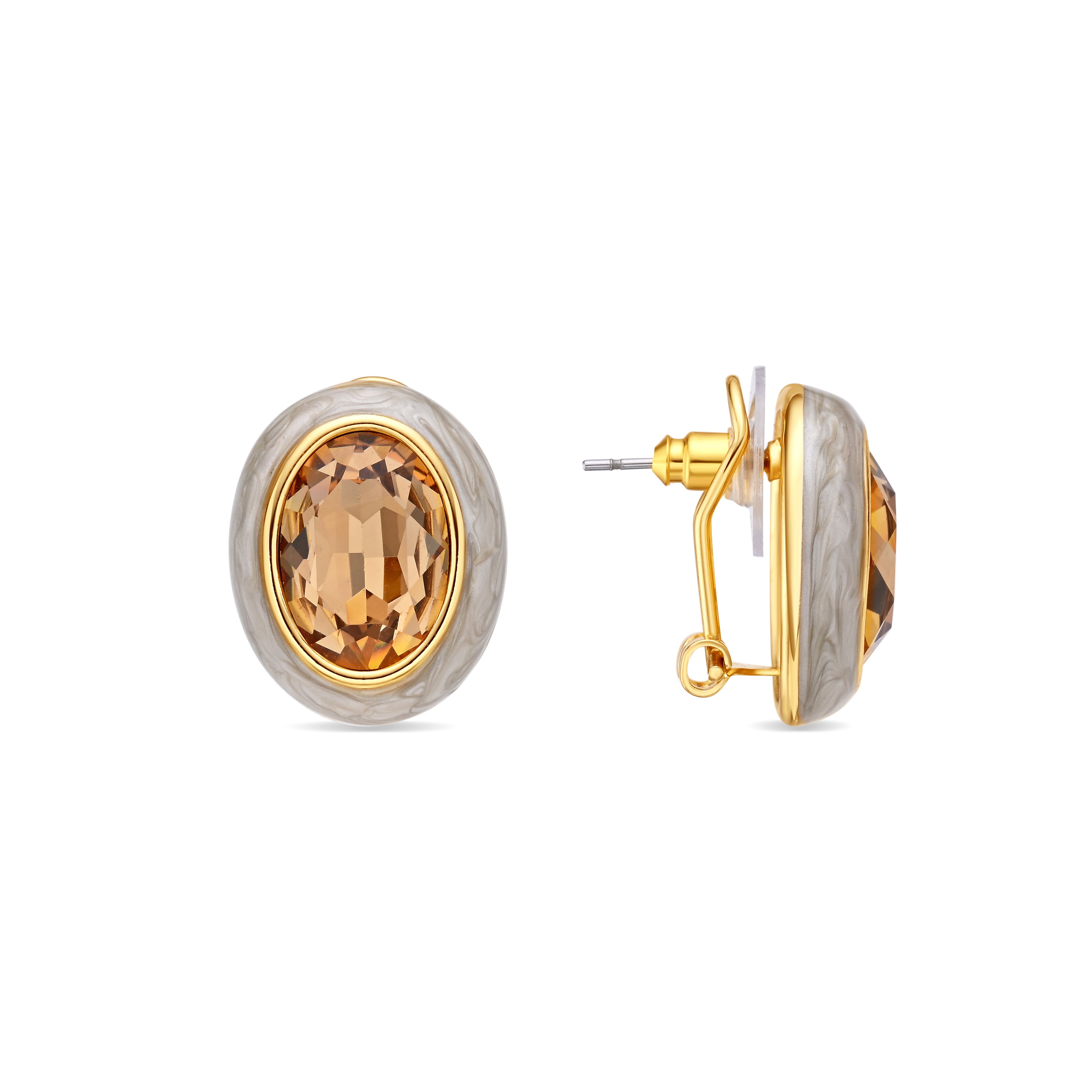 Brincos de Cristal Castanho com acabamento em ouro amarelo de 18k - Amarke