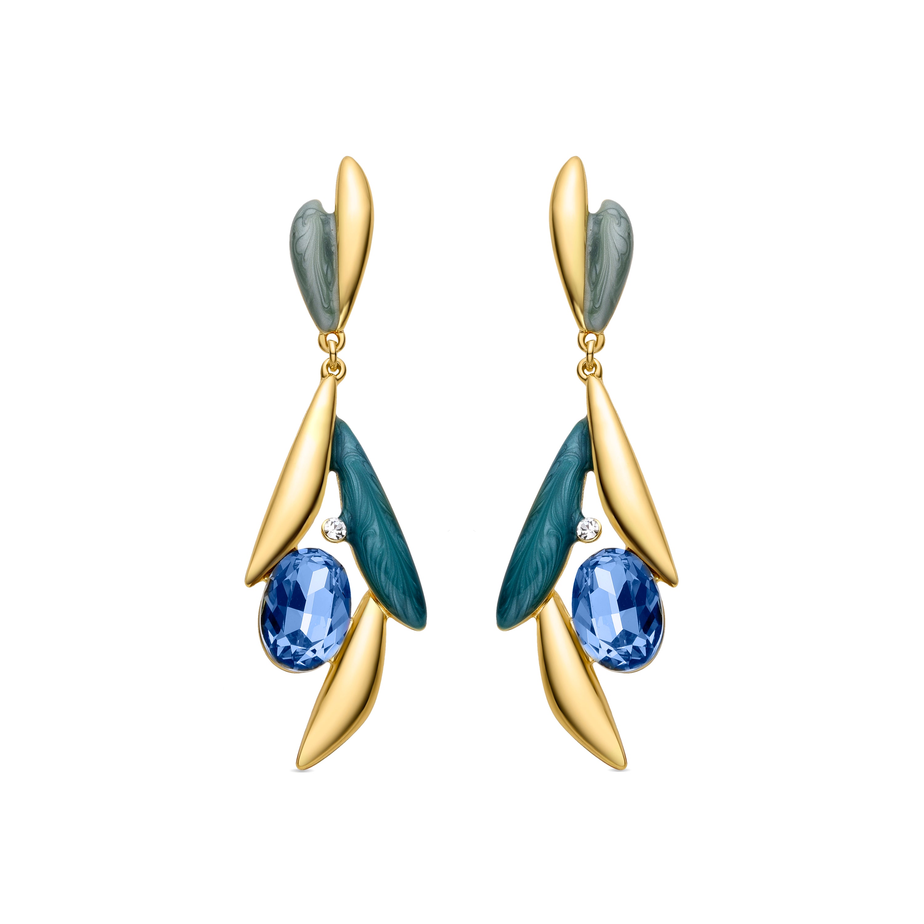 Brincos de zircónia Topacio Azul acabados em ouro amarelo 18K - Amarke
