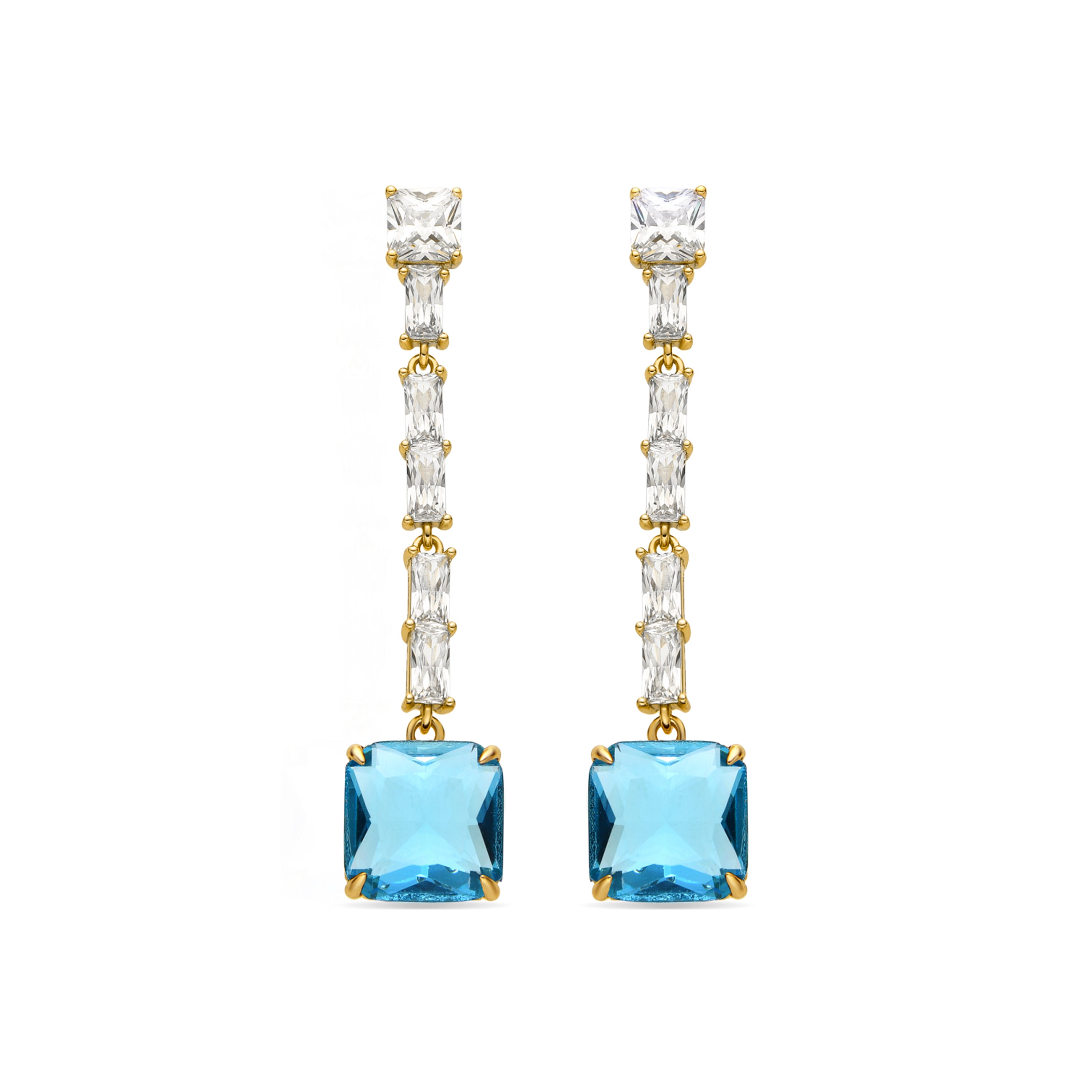 Aquamarine Zirconia Earrings with 18k Gold Finish - Waraim
