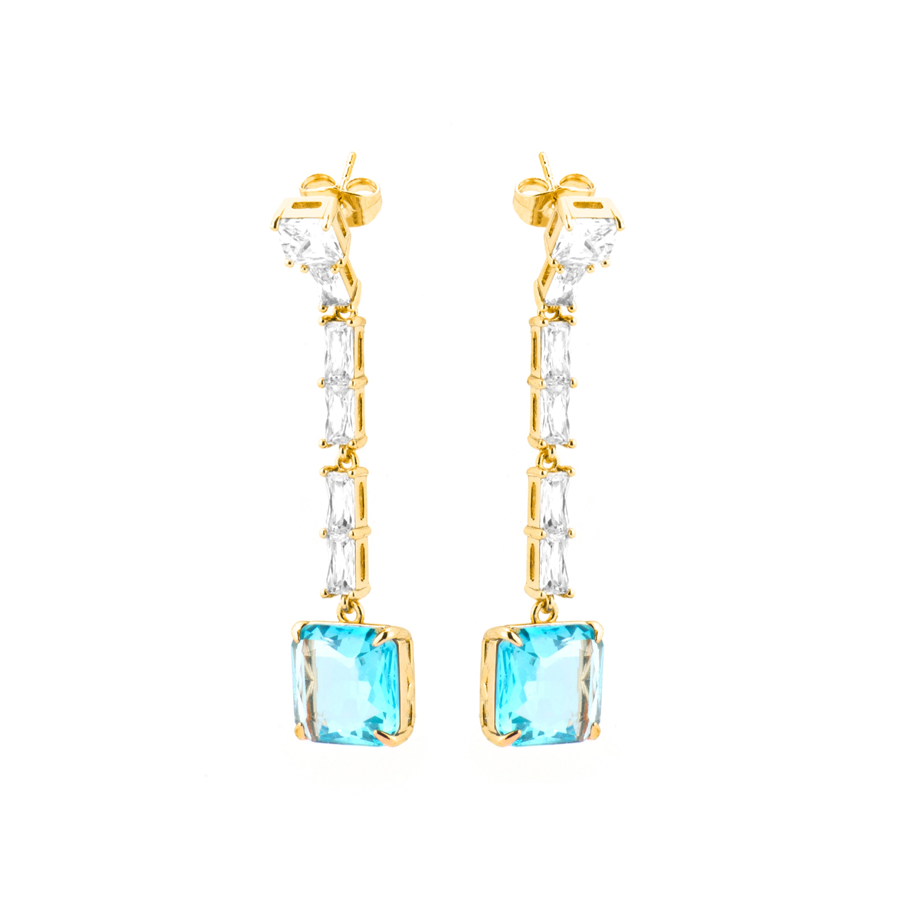 Aquamarine Zirconia Earrings with 18k Gold Finish - Waraim