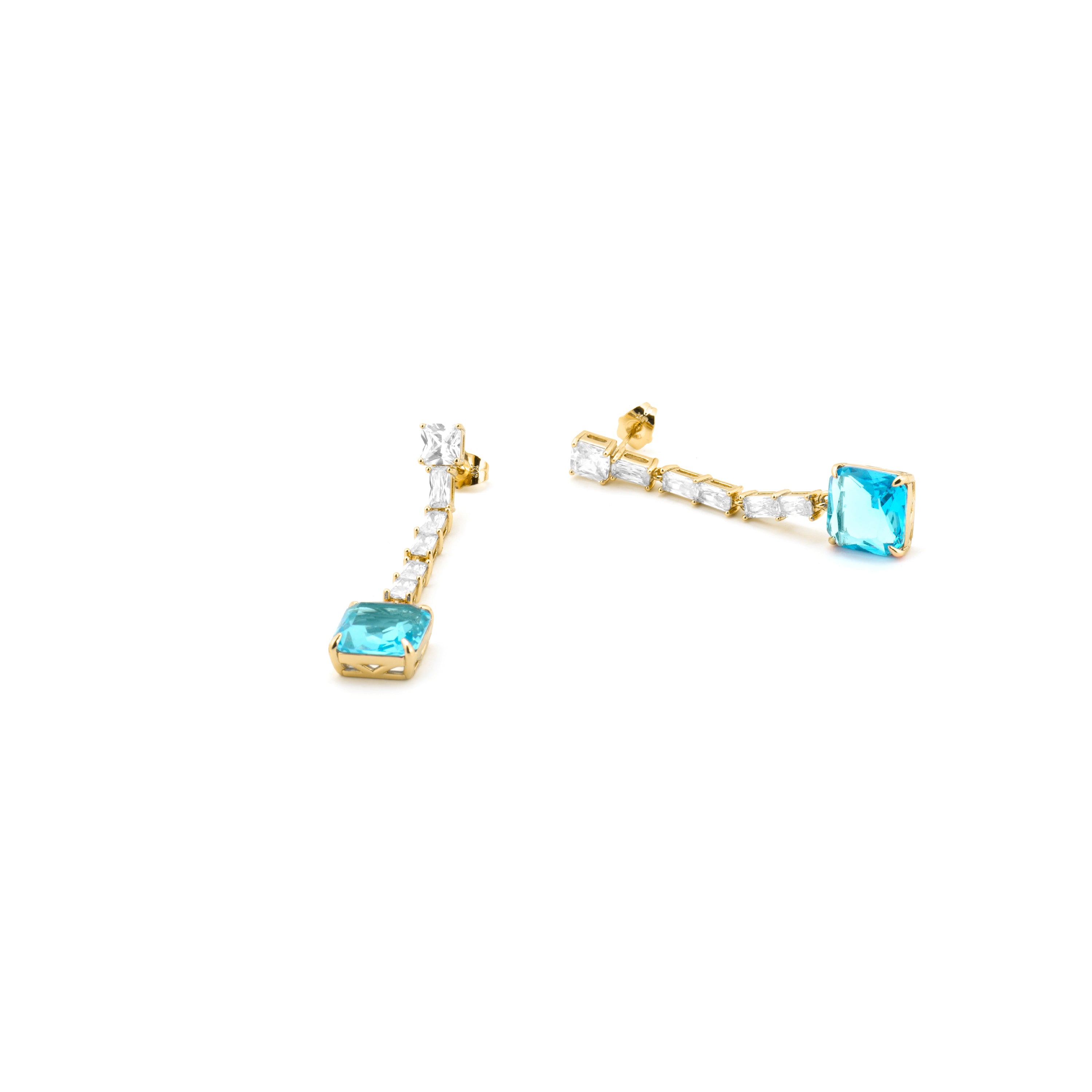 Aquamarine Zirconia Earrings with 18k Gold Finish - Waraim