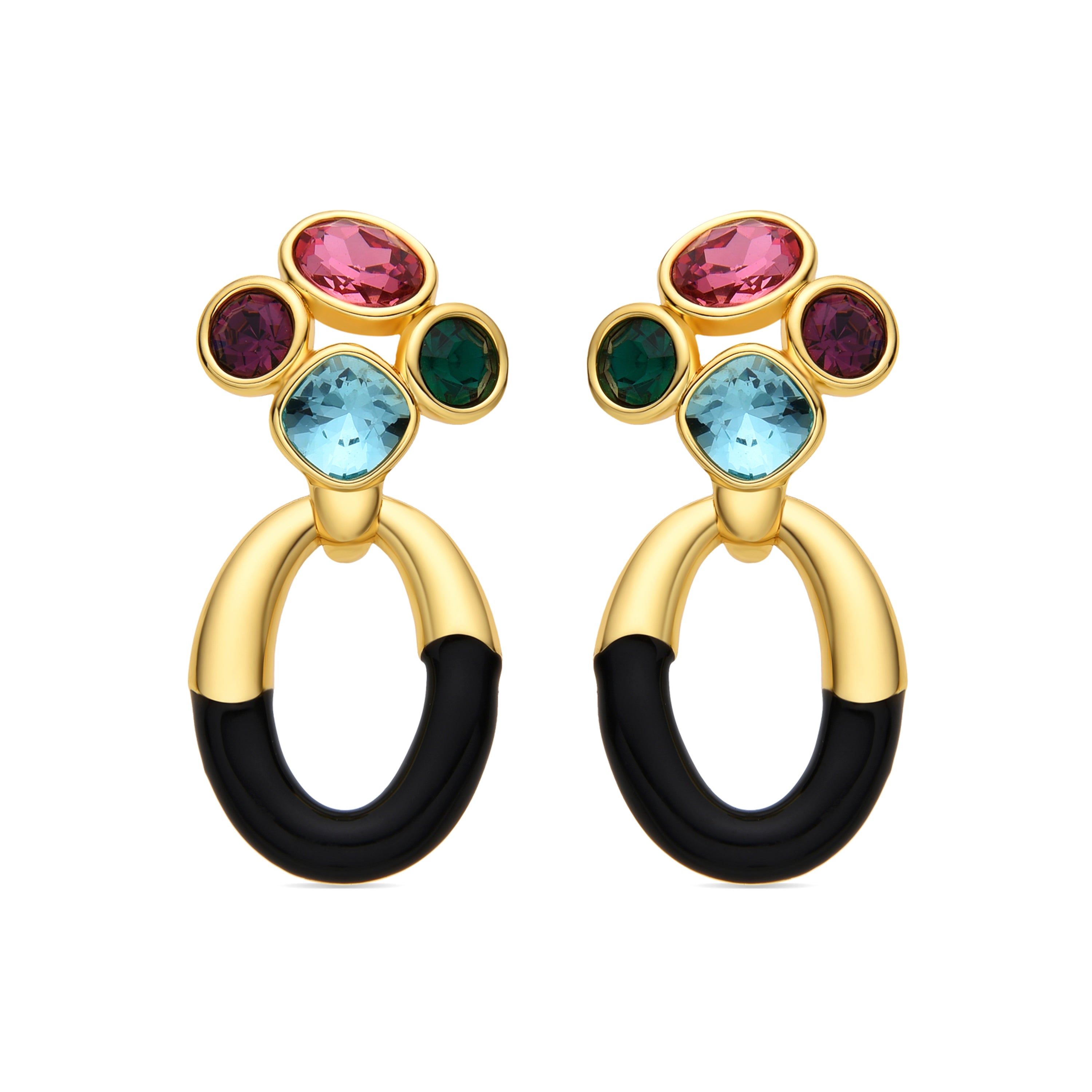 Brincos com Zircónia Multicolor acabamento em ouro 18k - Adba