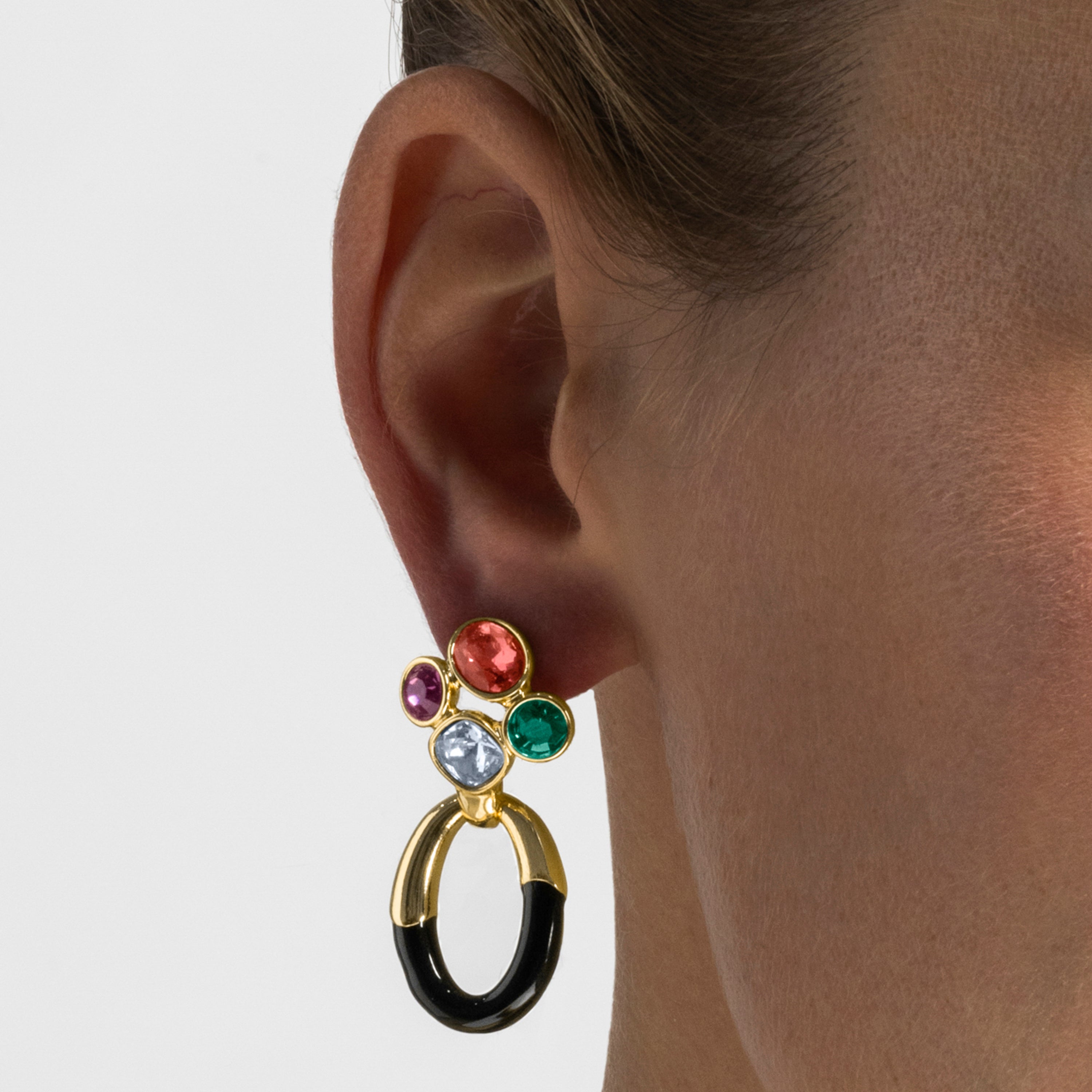Brincos com Zircónia Multicolor acabamento em ouro 18k - Adba