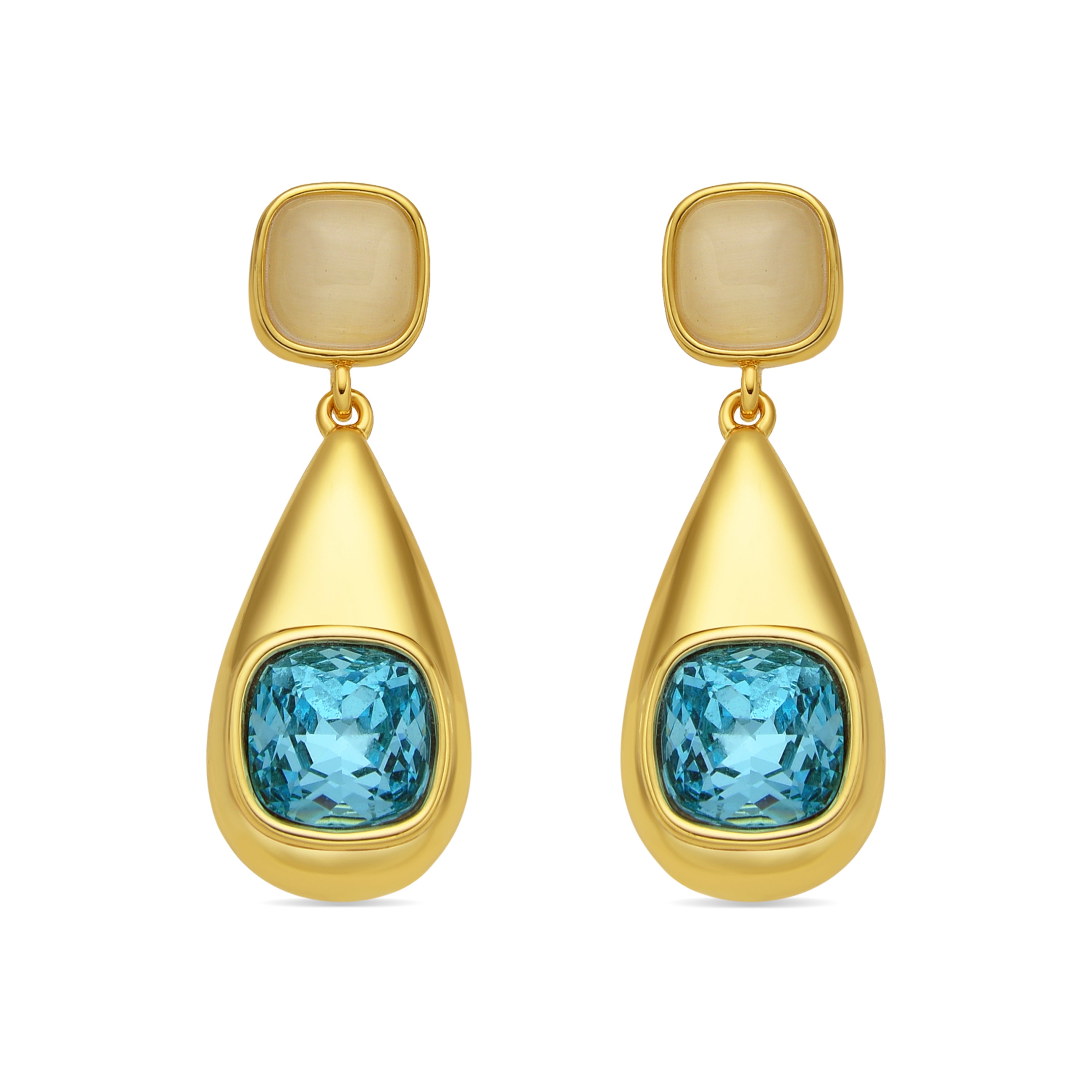 Pendientes acabado oro amarillo de 18k y Cristal Azul - Sethi