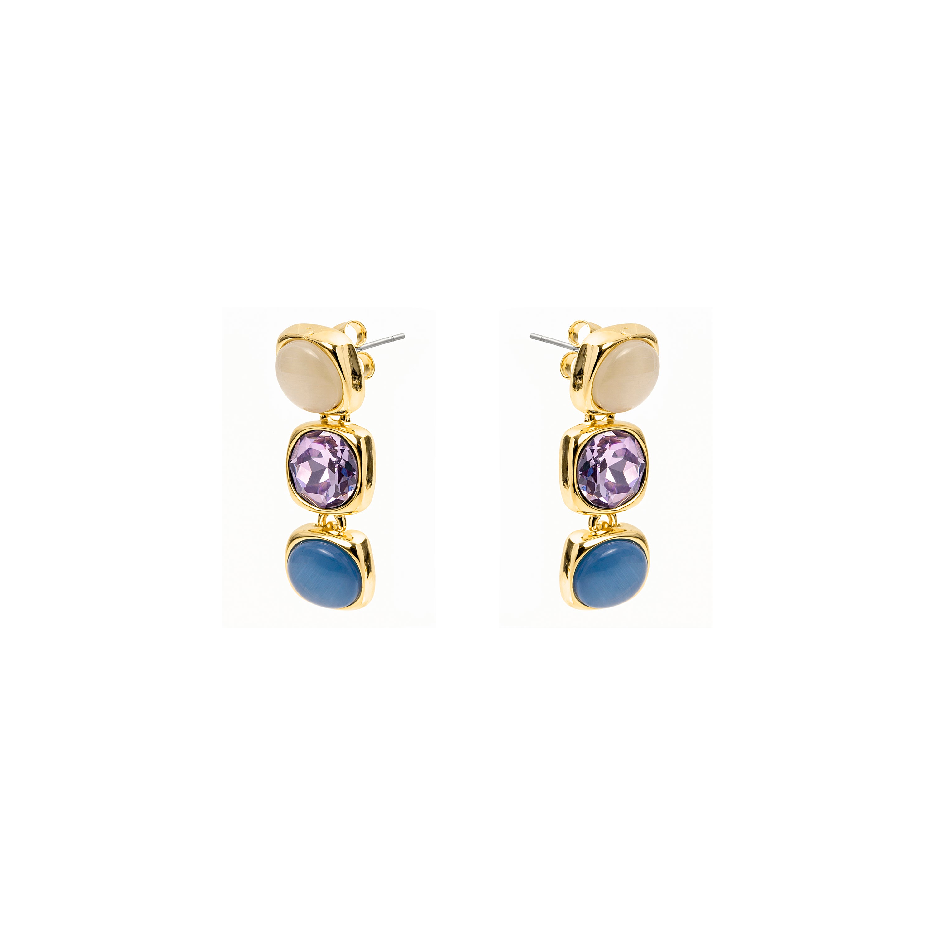 18k Yellow Gold Finished Blue Cat's Eye Earrings - Shureo