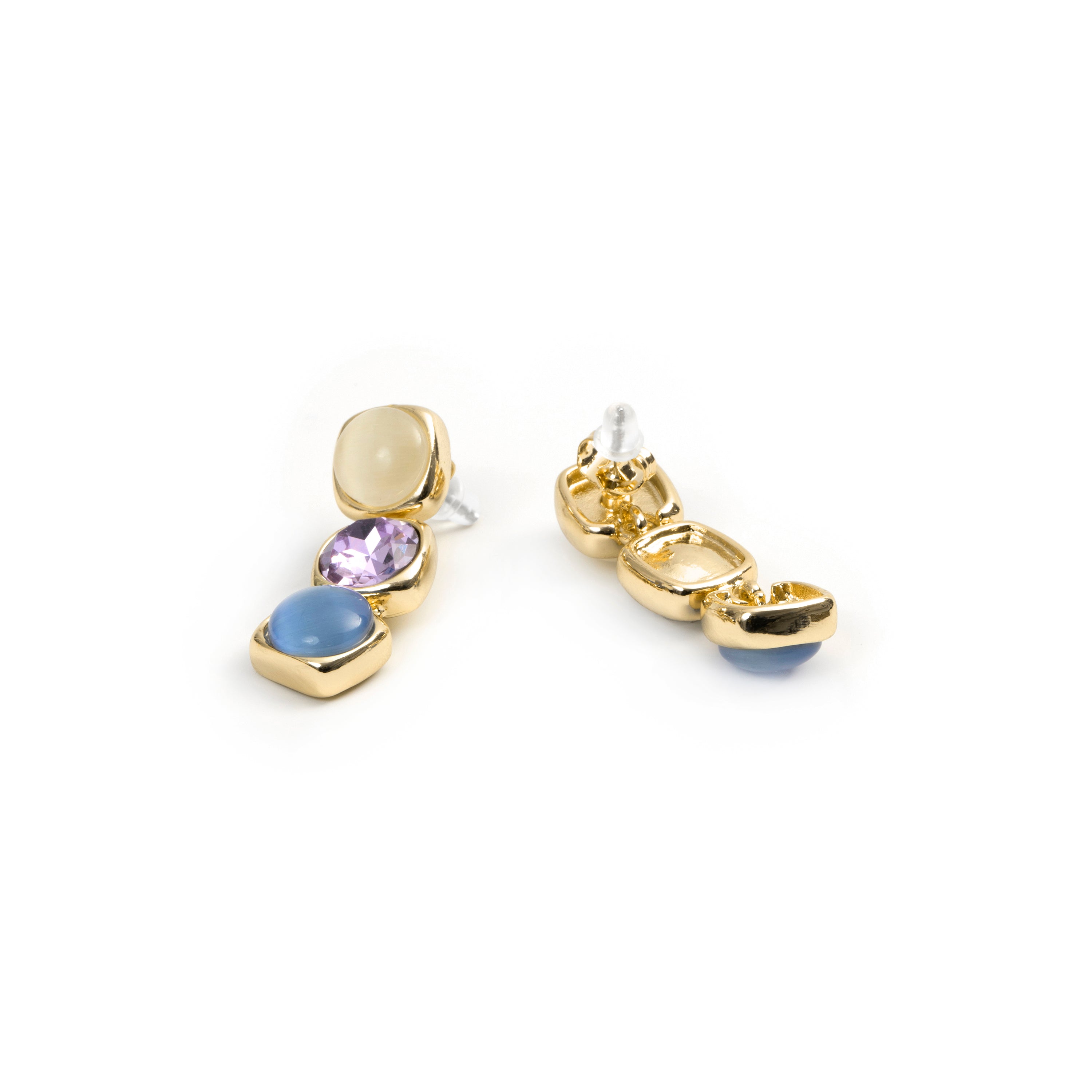18k Yellow Gold Finished Blue Cat's Eye Earrings - Shureo