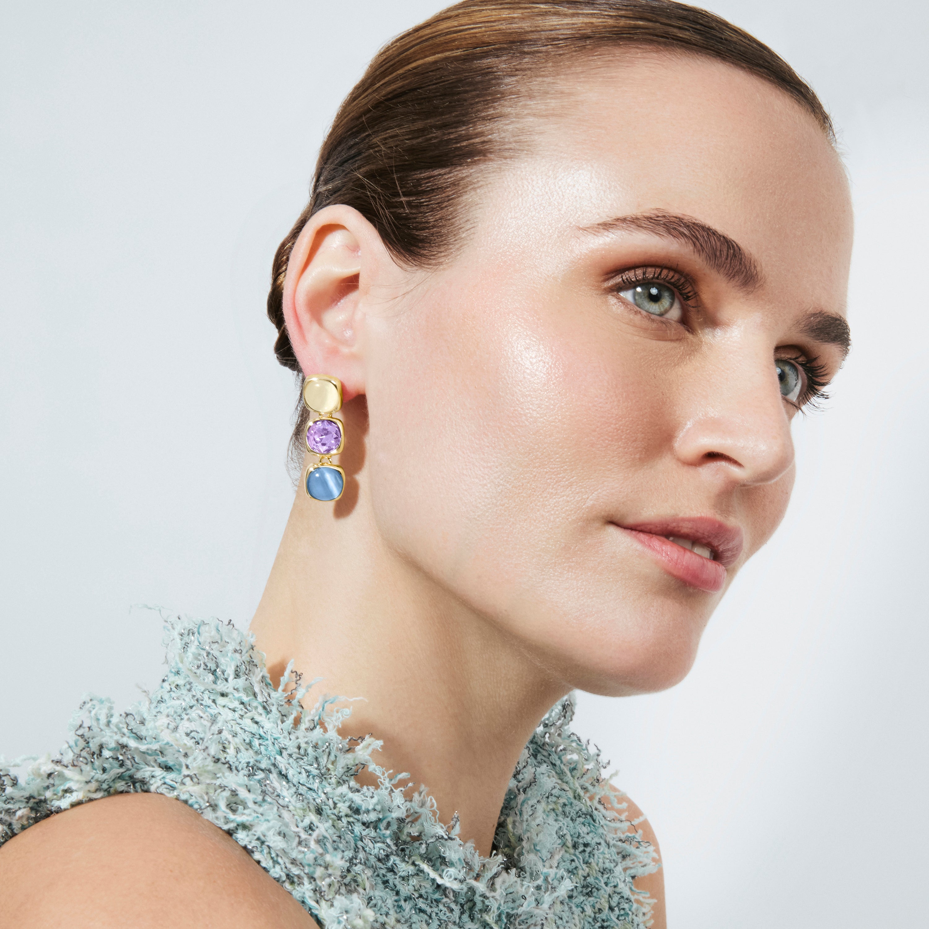 Pendientes de Ojo de Gato Azul acabado en oro amarillo de 18k - Shureo