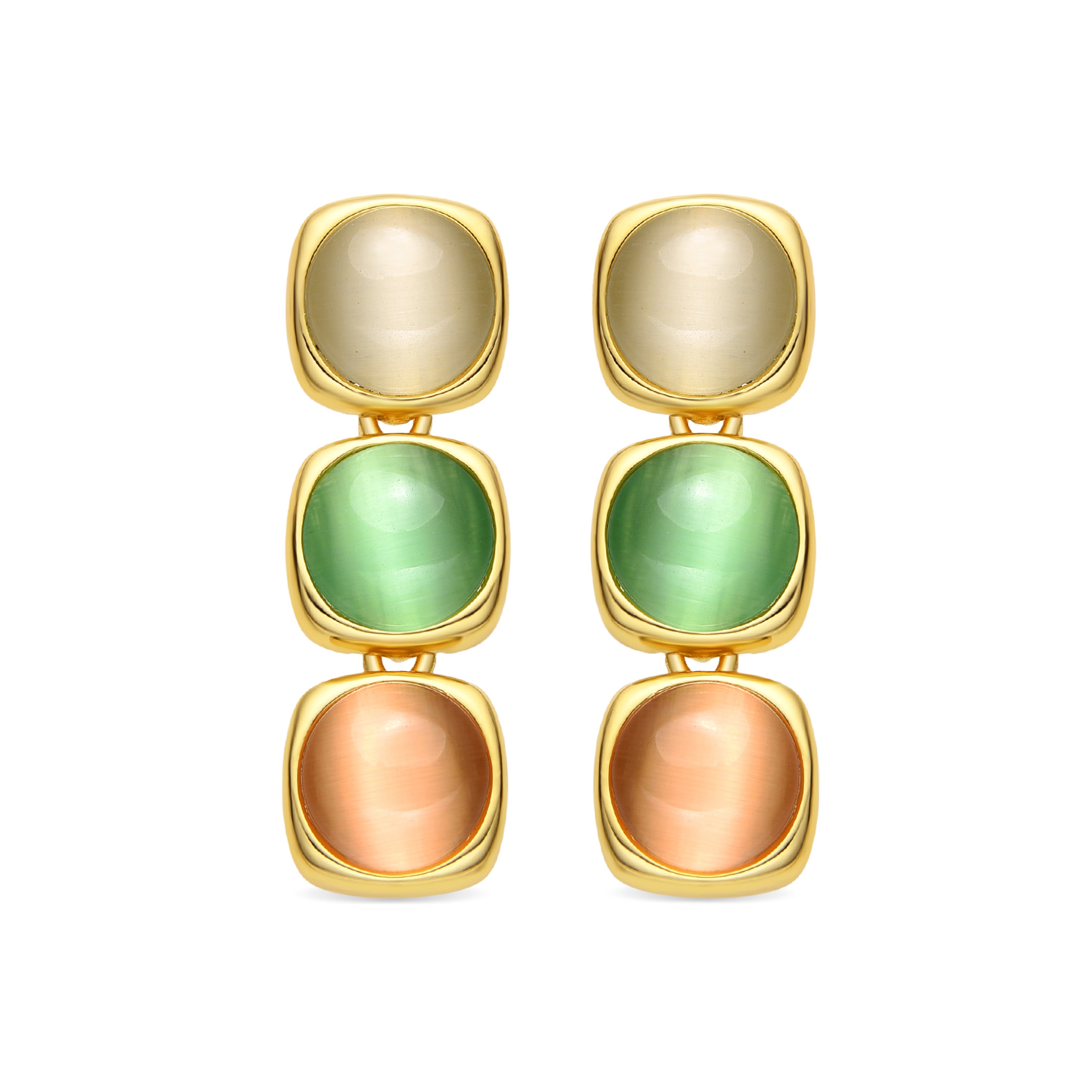 Ohrringe mit mehrfarbigem Katzenauge, 18k Gold-Finish - Shureo